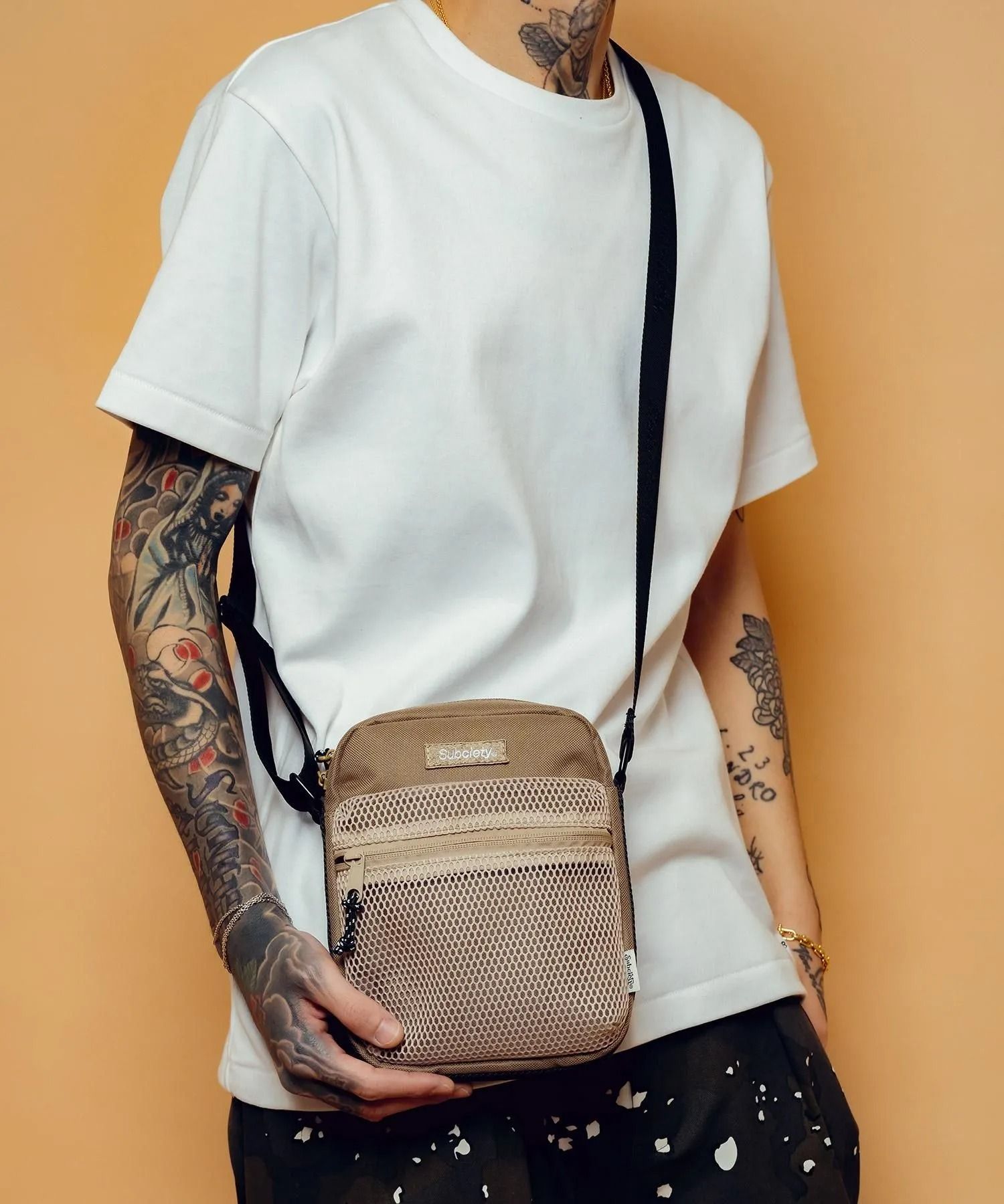 Mesh pocket mini shoulder bag