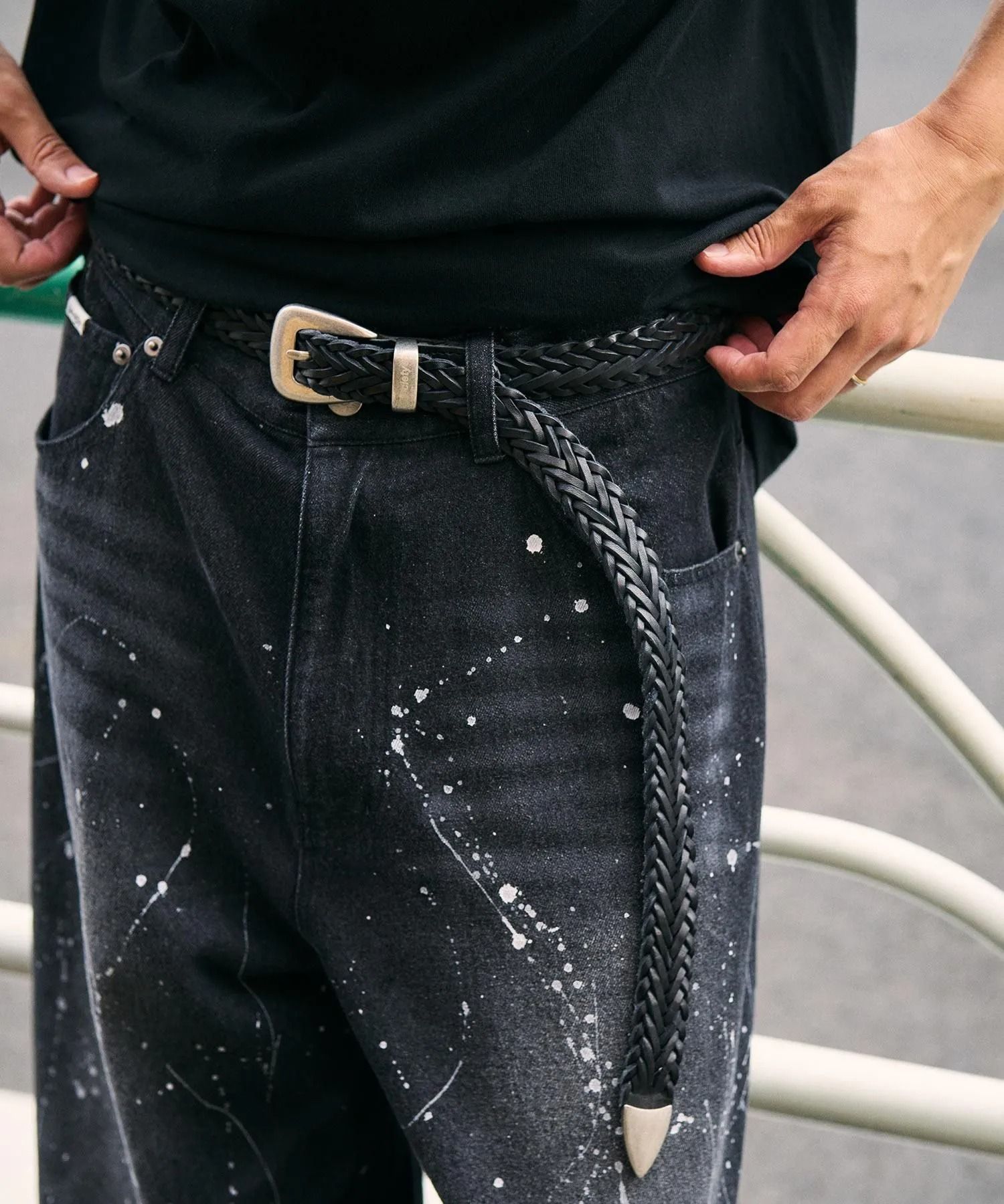 Leather mesh belt
