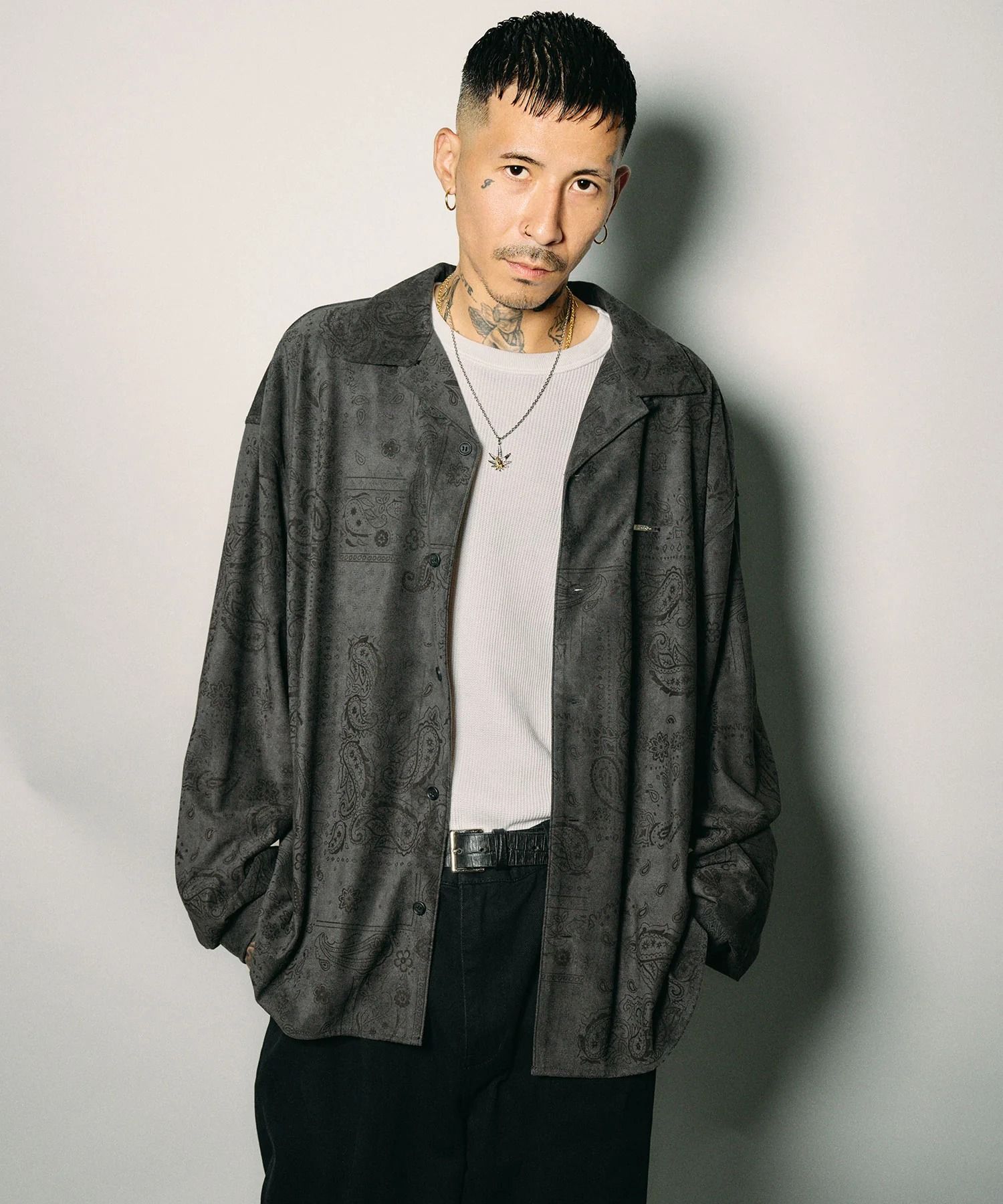 Faux suede bandanna shirt