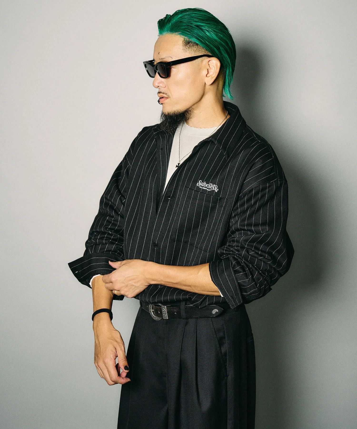 Pinstripe wool-like shirt