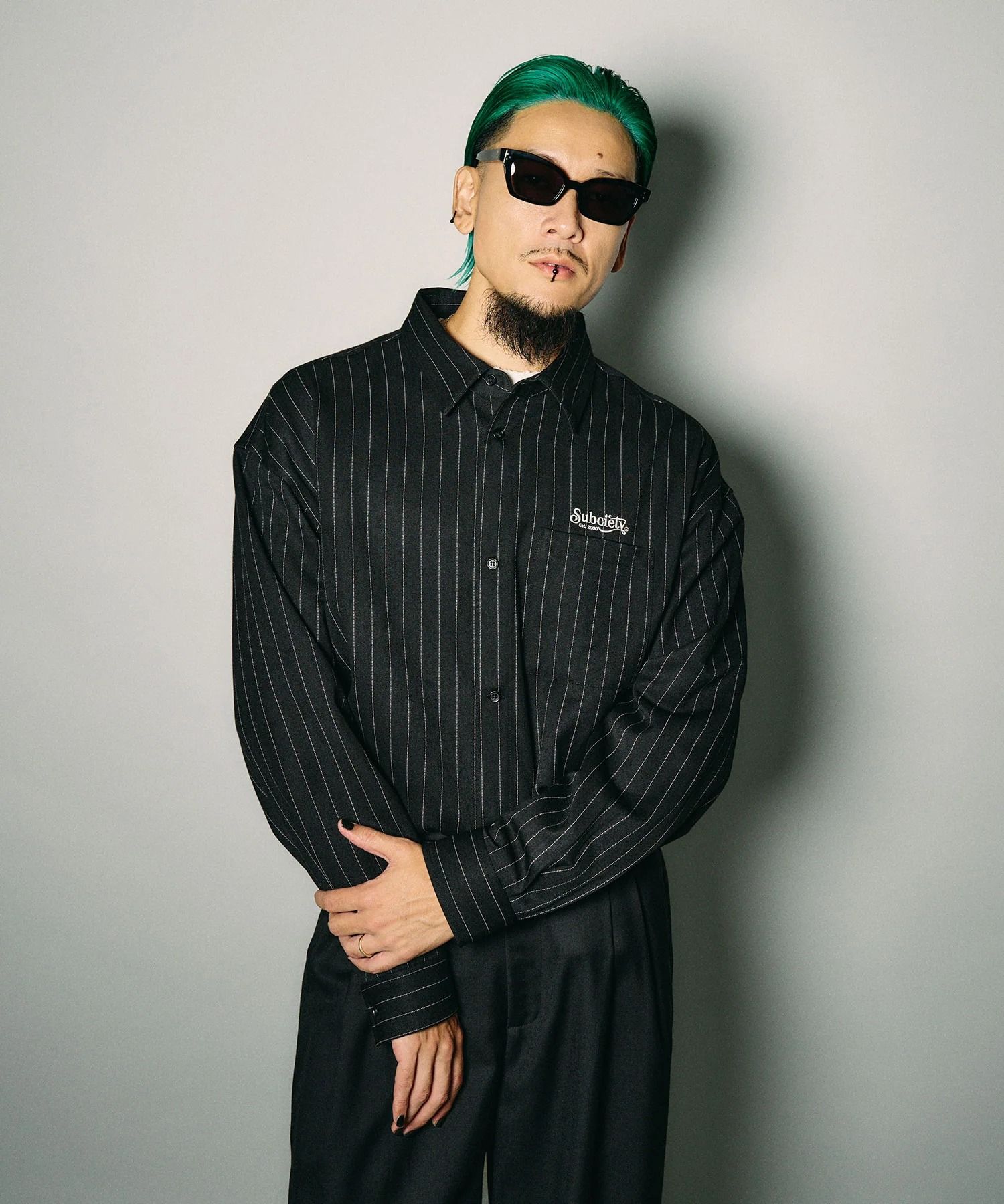 Pinstripe wool-like shirt