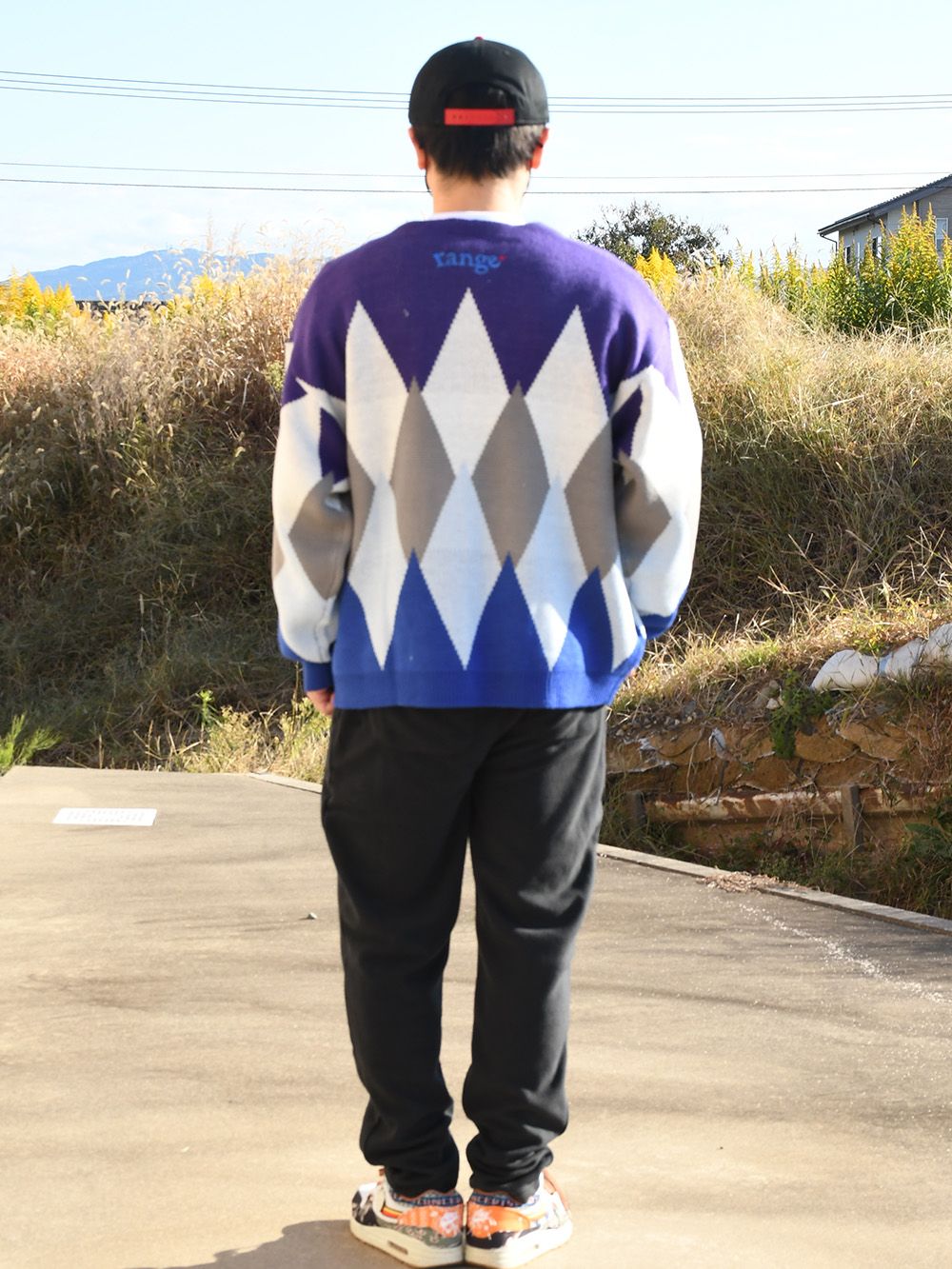 rg argyle over size knit cardigan