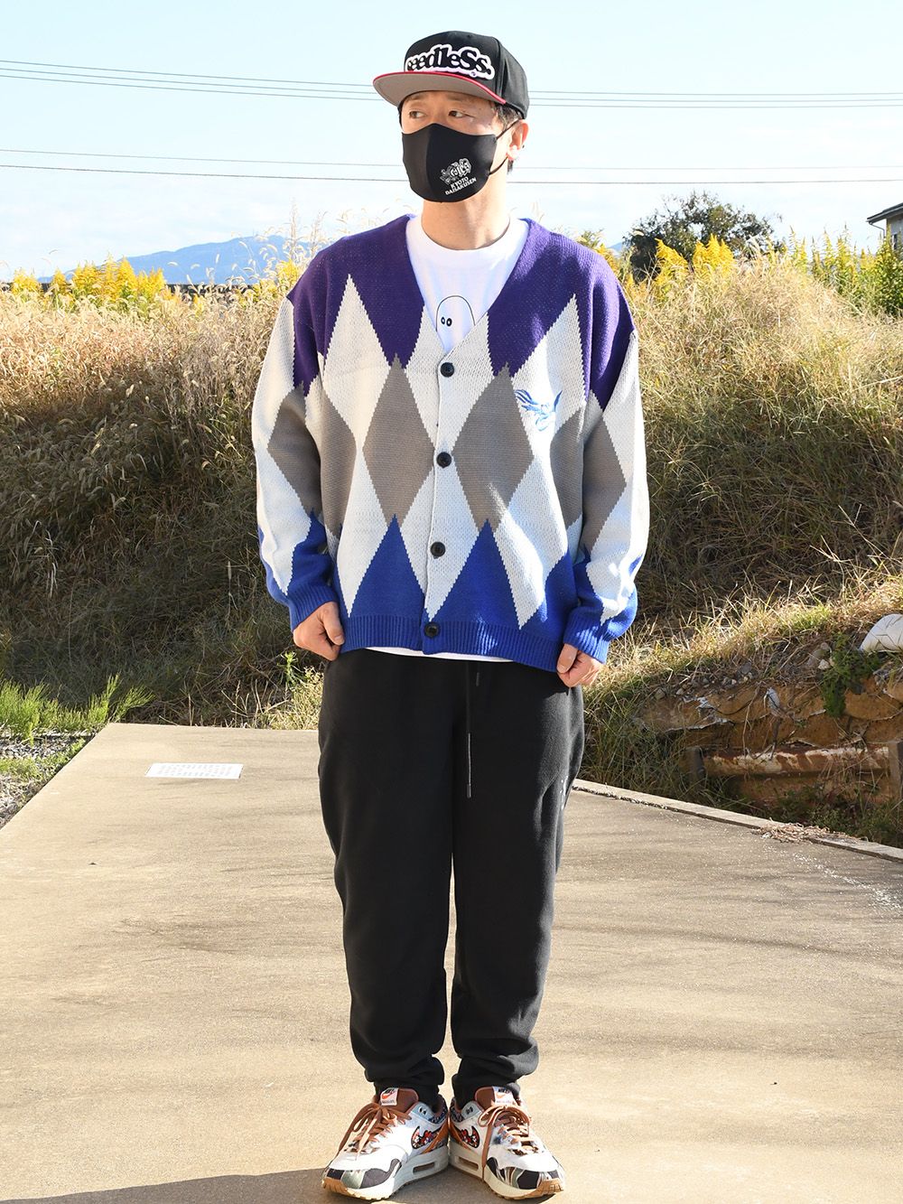 rg argyle over size knit cardigan