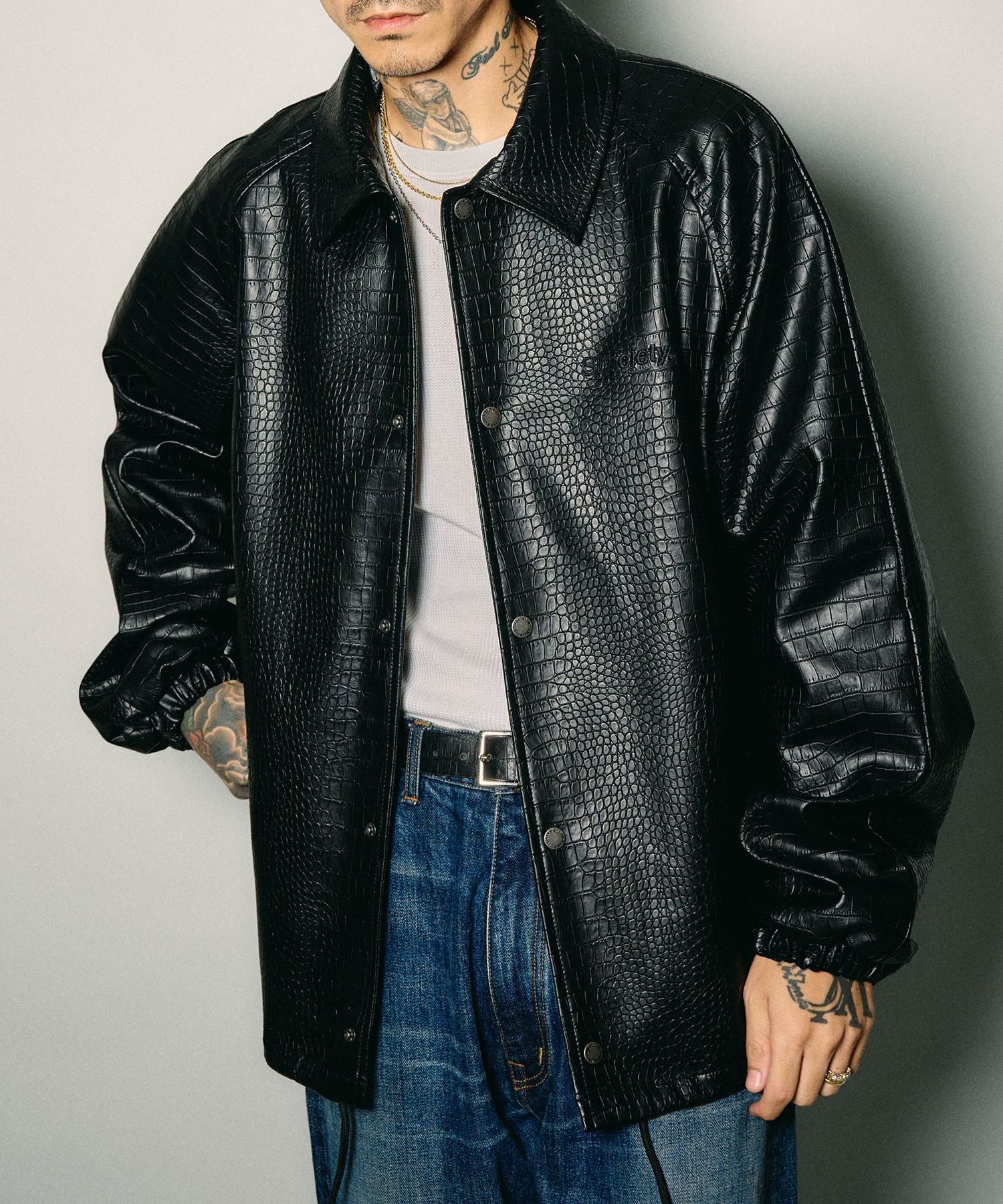 Faux leather coach jacket