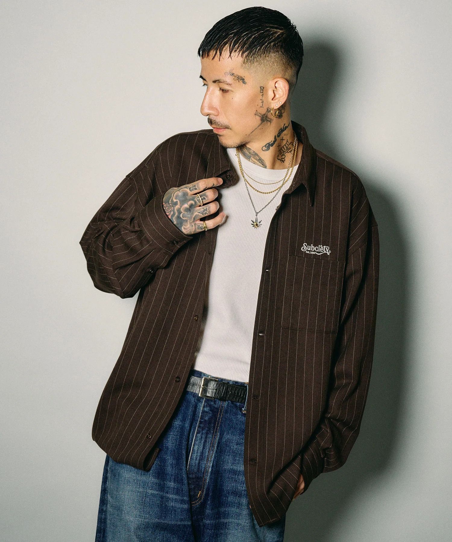 Pinstripe wool-like shirt