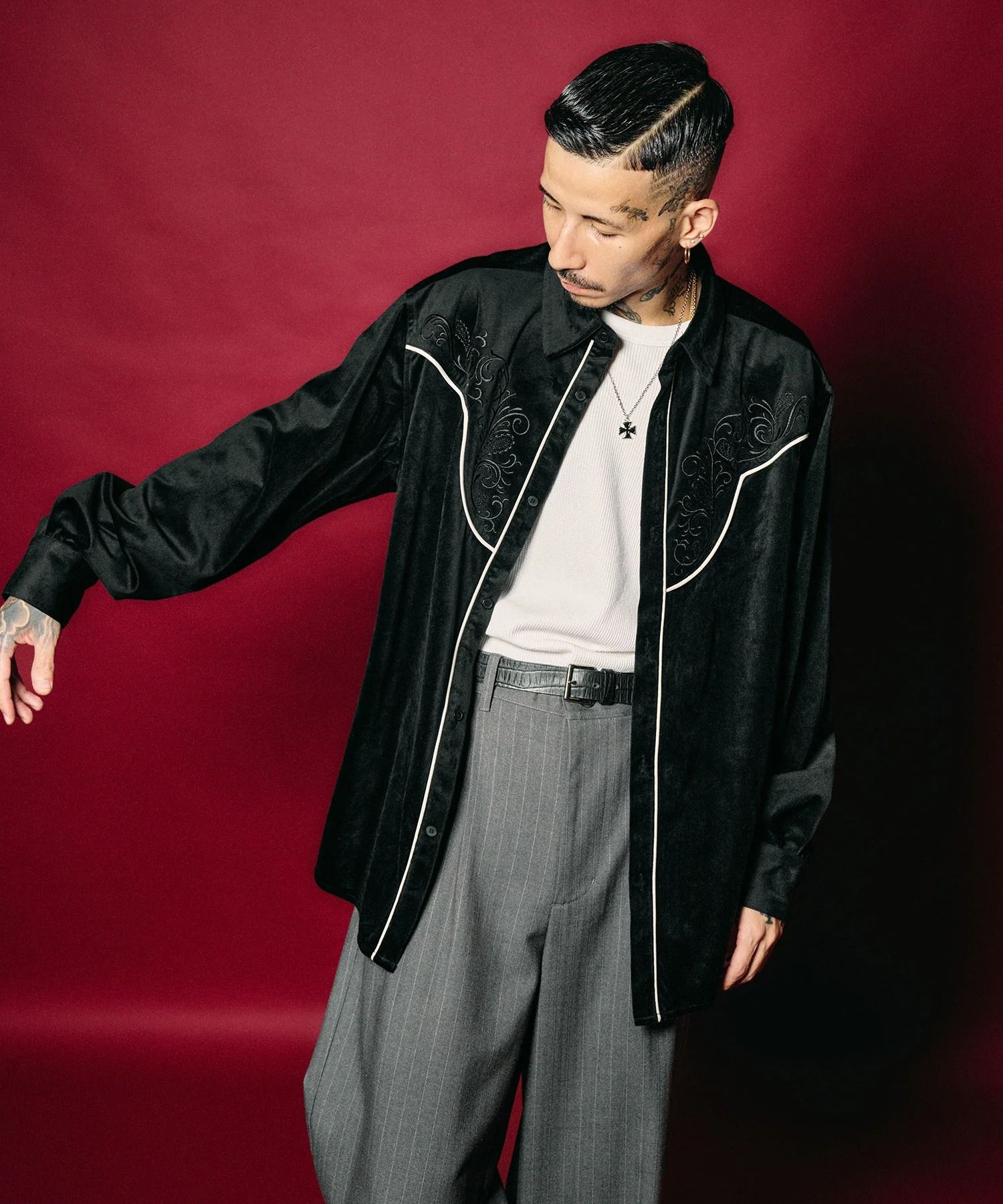 Embroidered velour western shirt