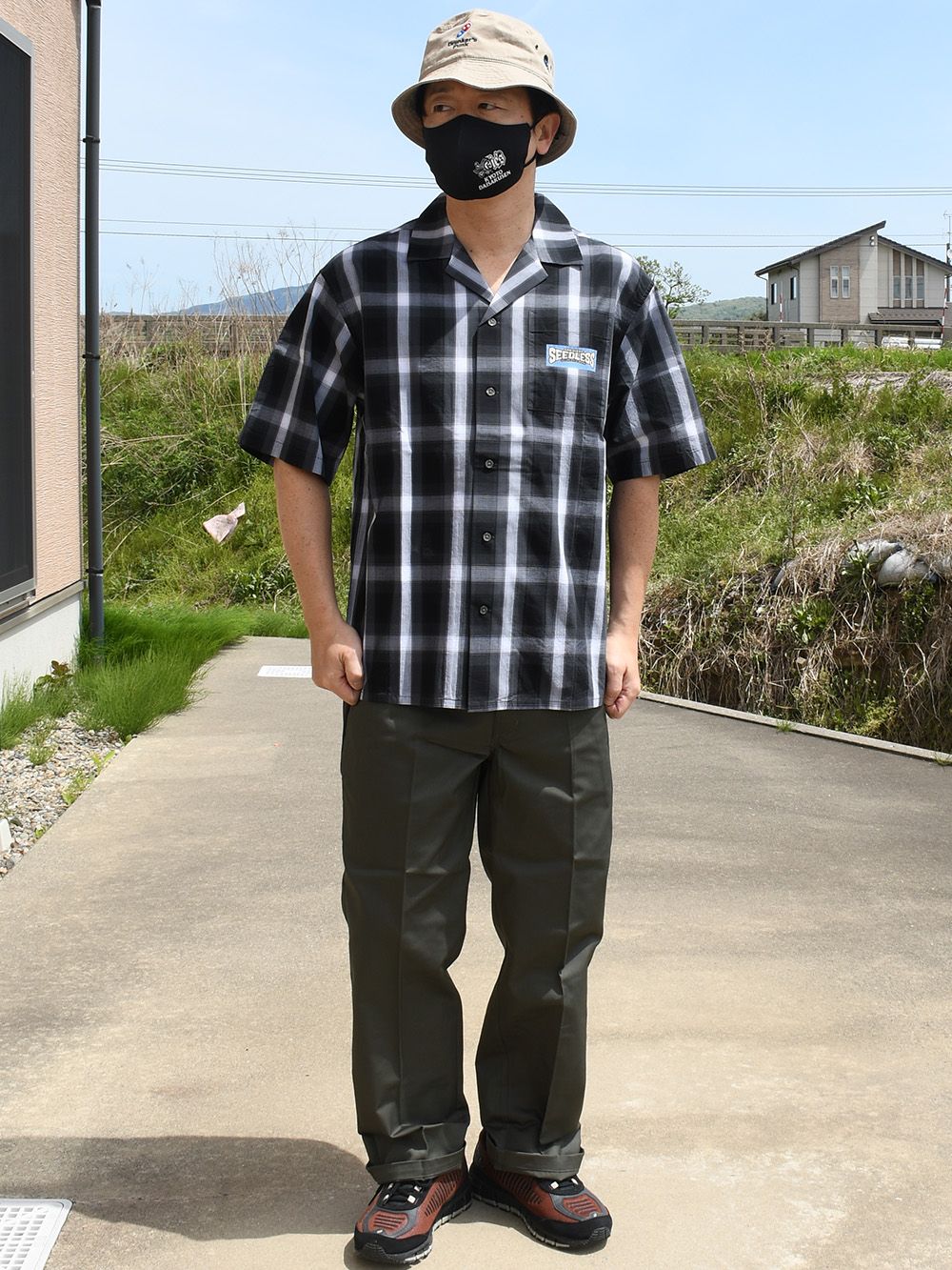 sd colors radial logo s/s check shirts