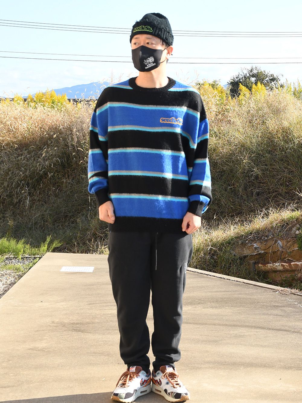 sd boarder stripe over size crew knit