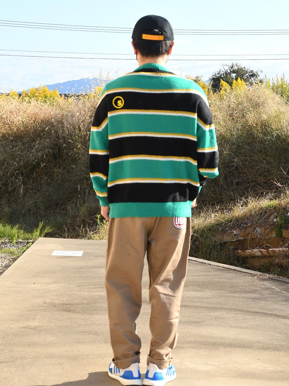 sd boarder stripe over size crew knit