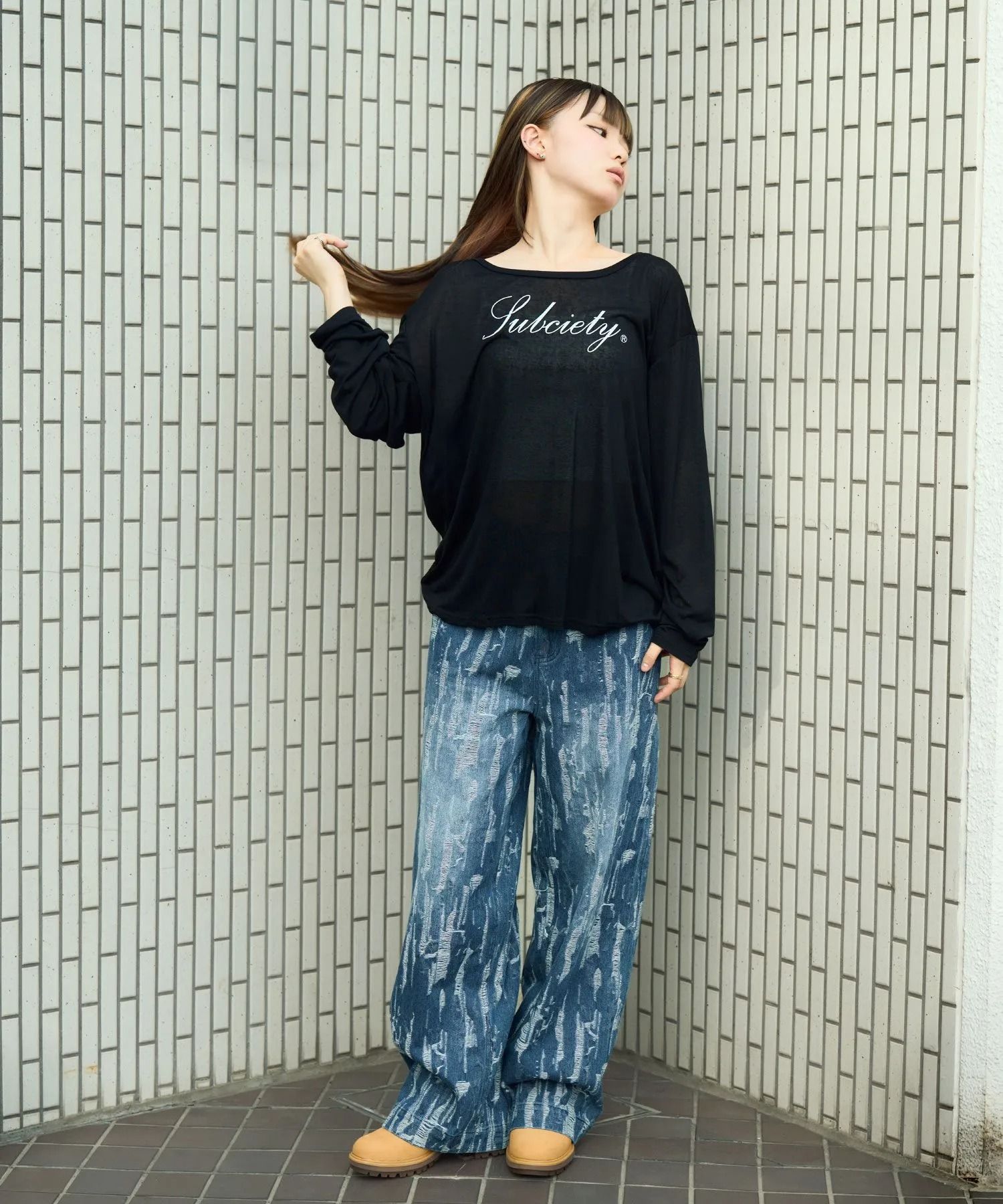 Splited denim pants