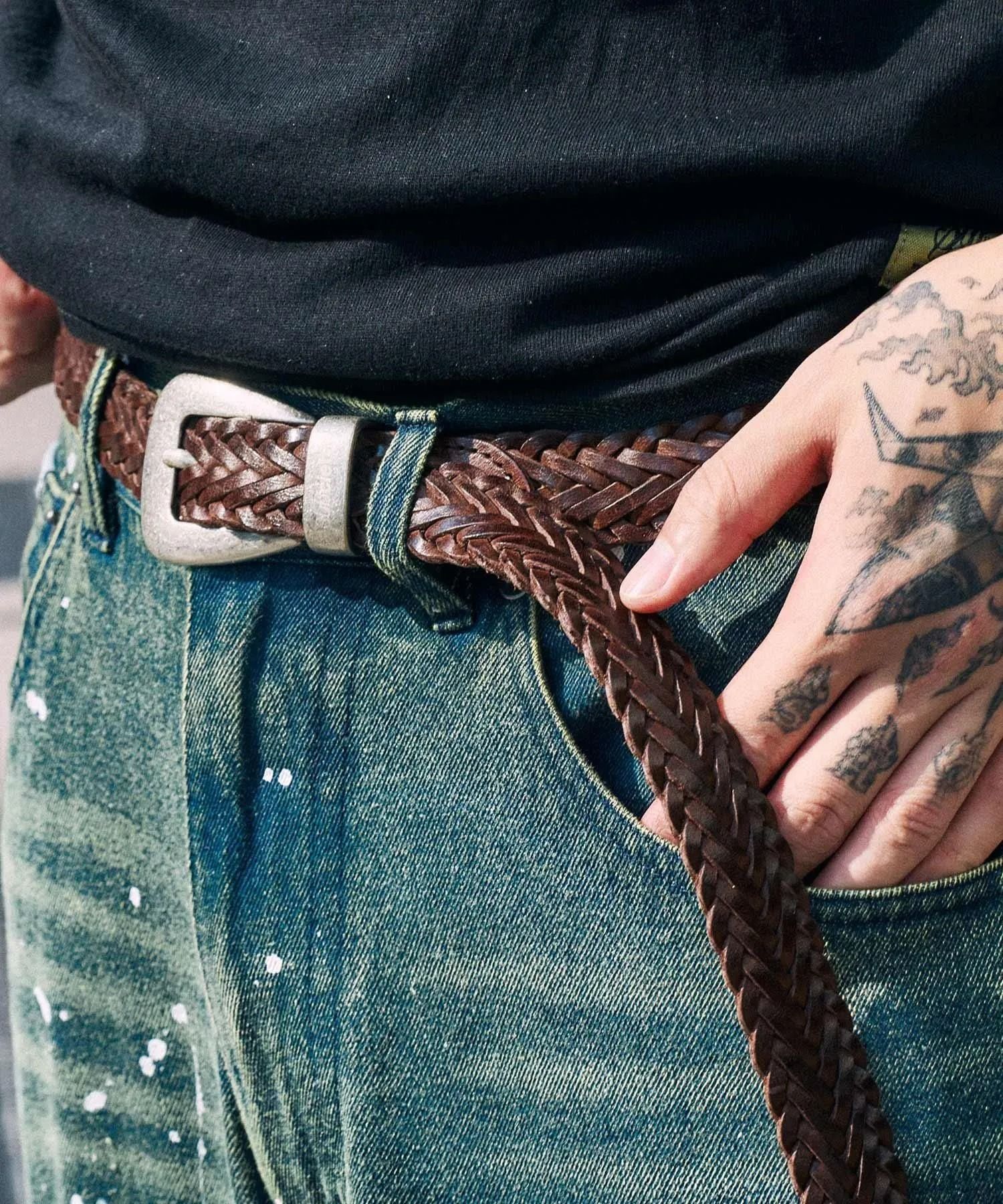 Leather mesh belt