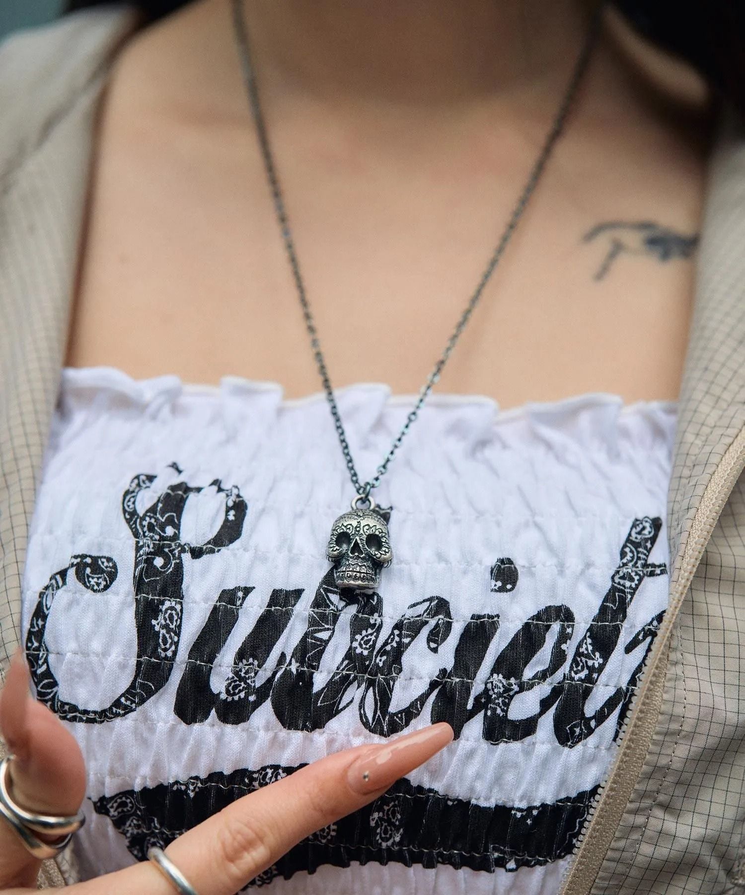 Metal necklace-mexican skull-