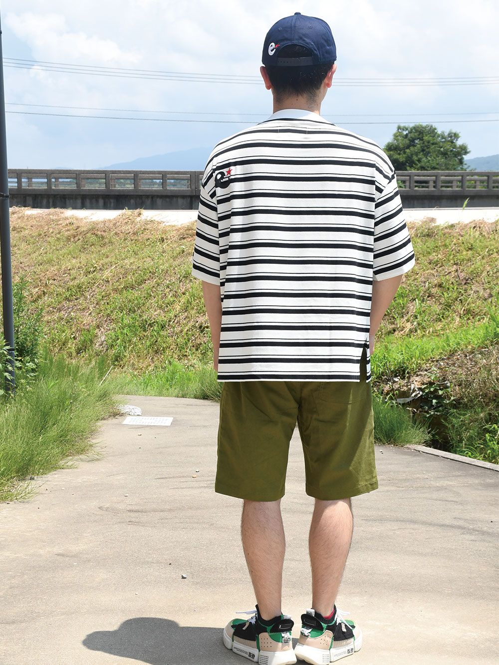 rg stripe combination mock neck T