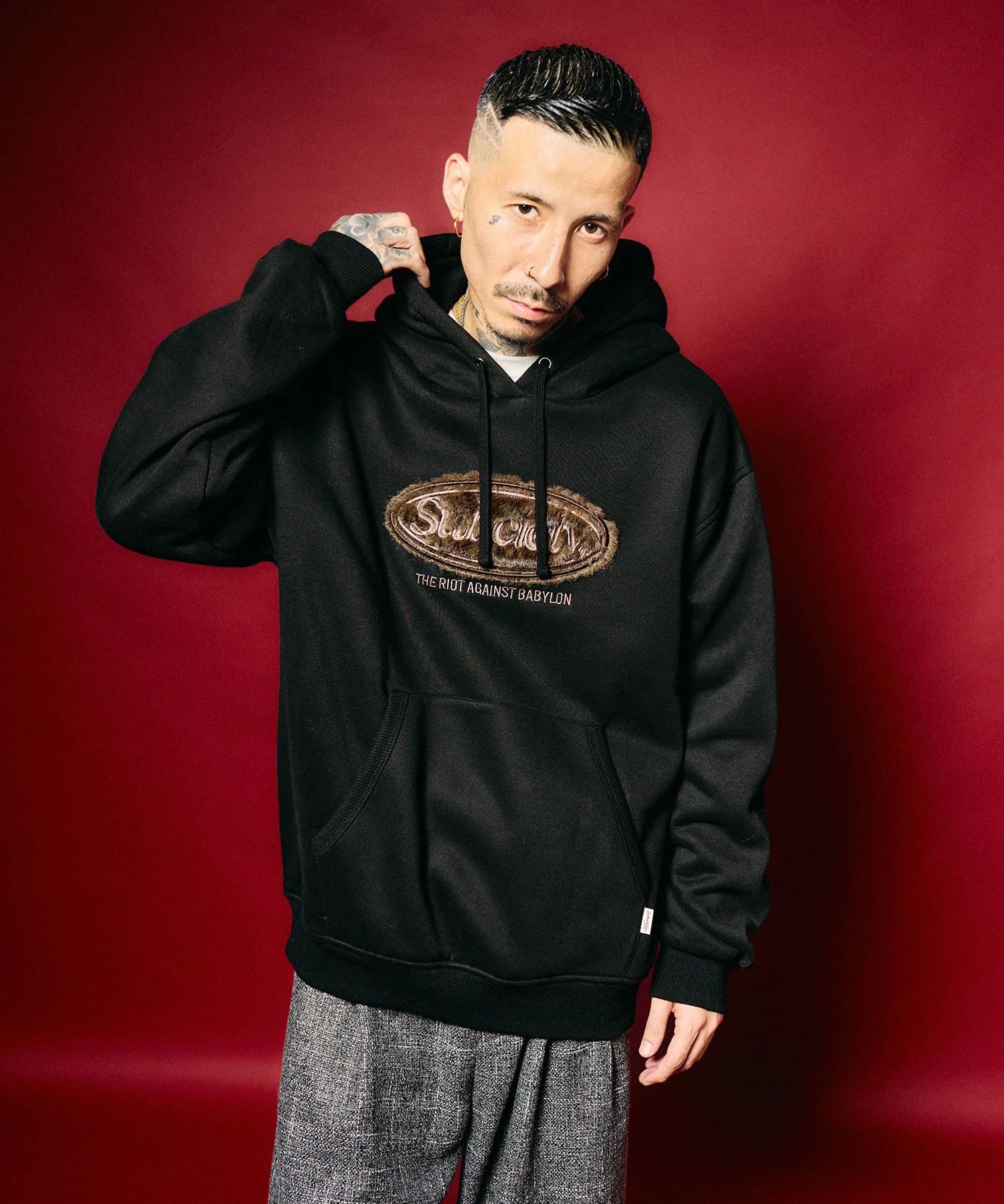 Fur patch hoodie