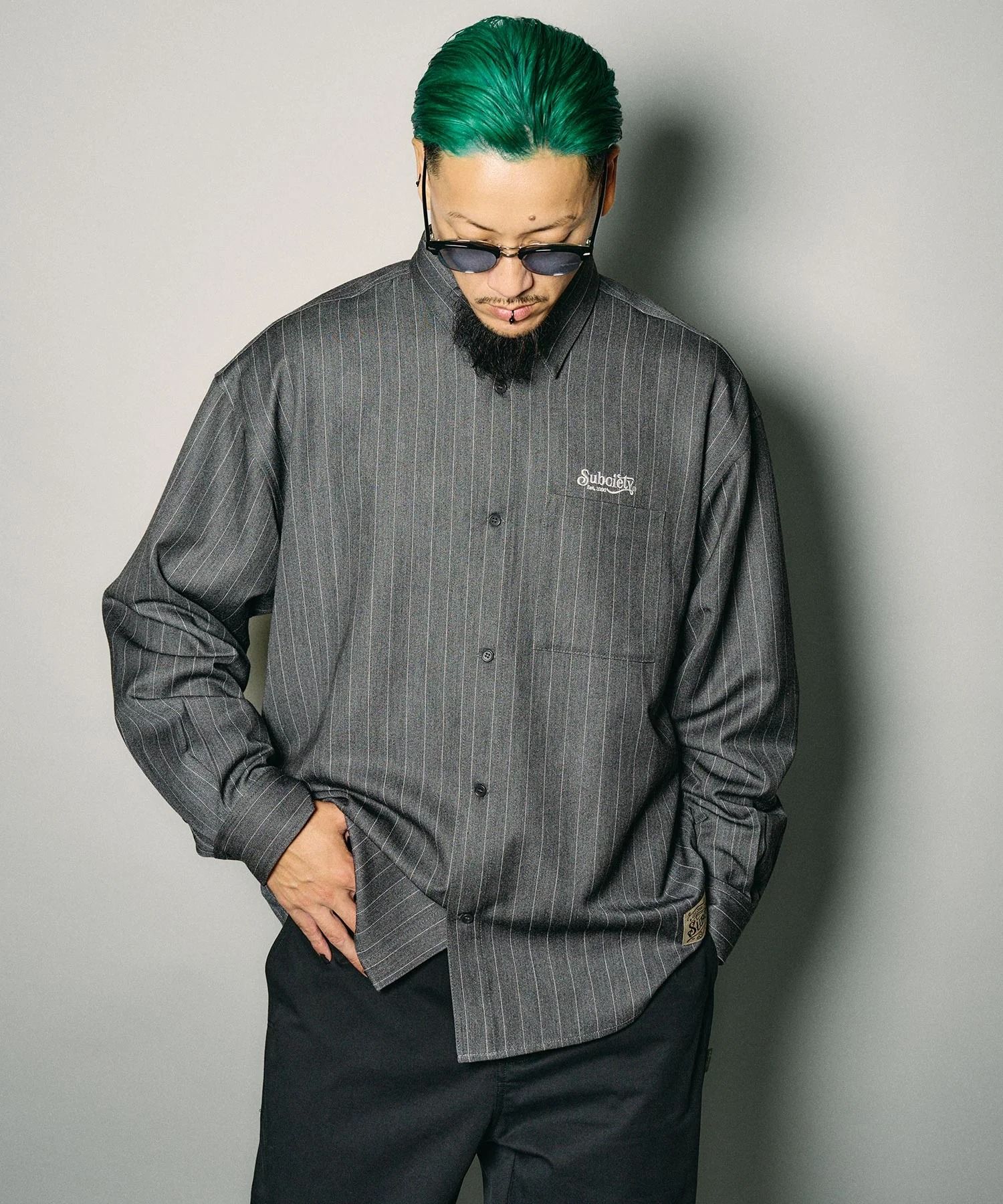Pinstripe wool-like shirt