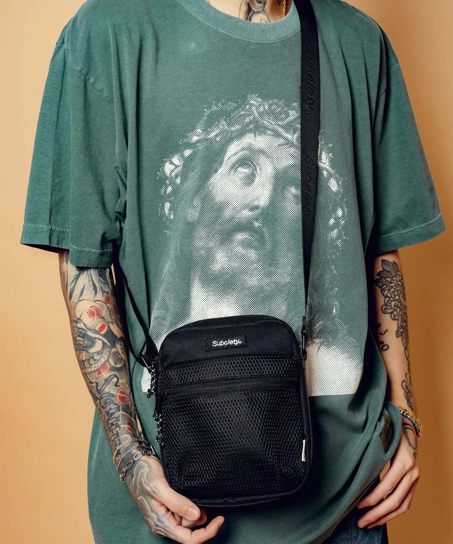 Mesh pocket mini shoulder bag