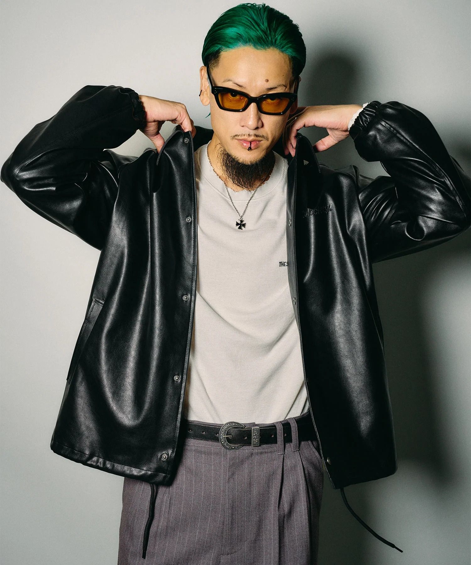 Faux leather coach jacket