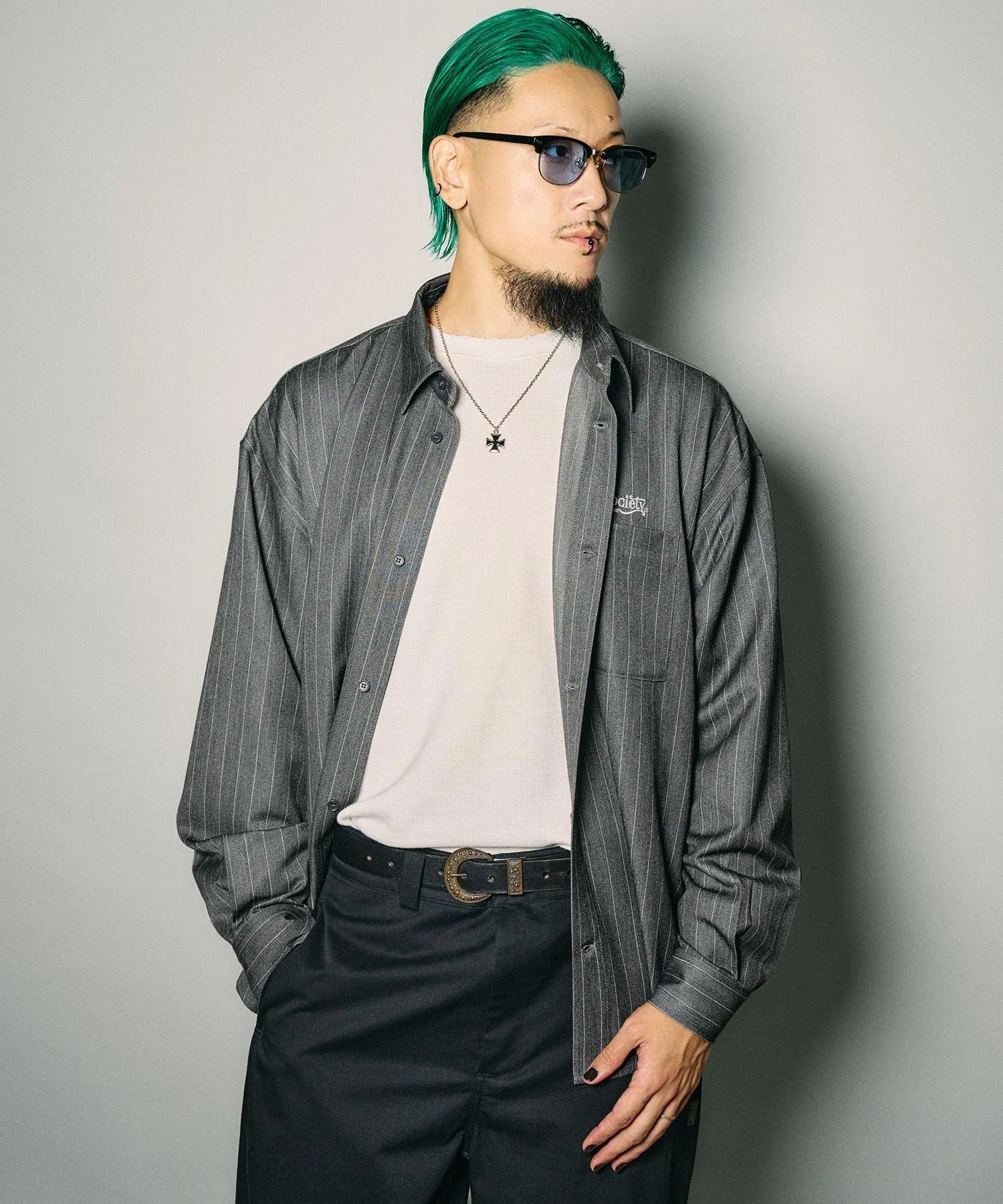 Pinstripe wool-like shirt