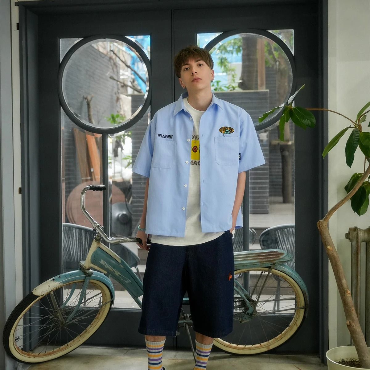 HELLO SECT STRIPE WORK-SHIRTS