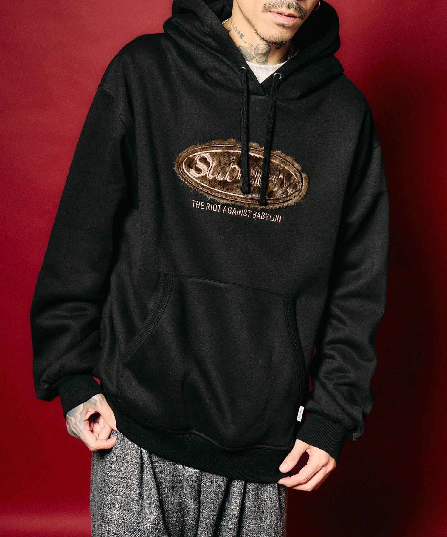 Fur patch hoodie