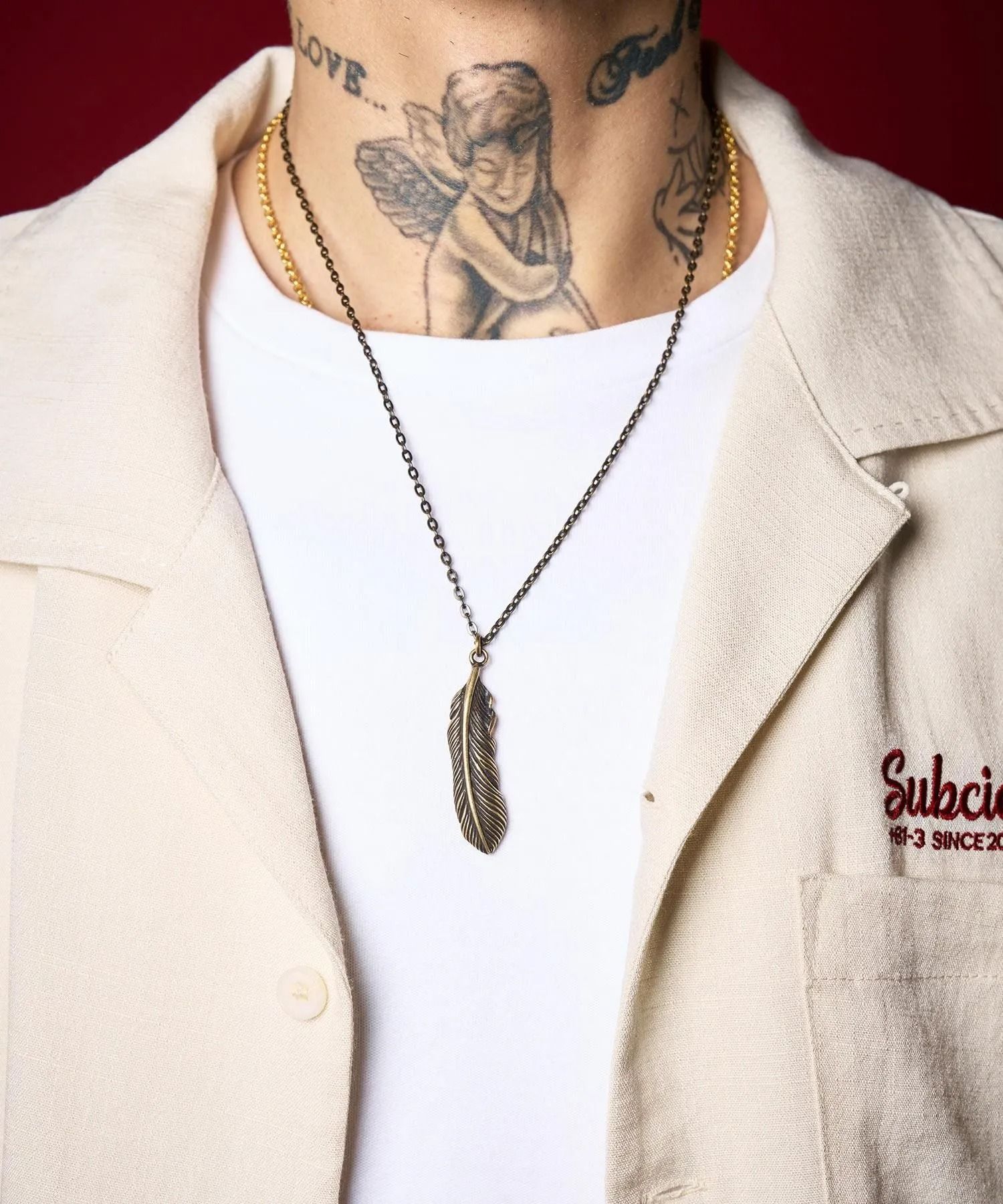 Metal necklace-feather-