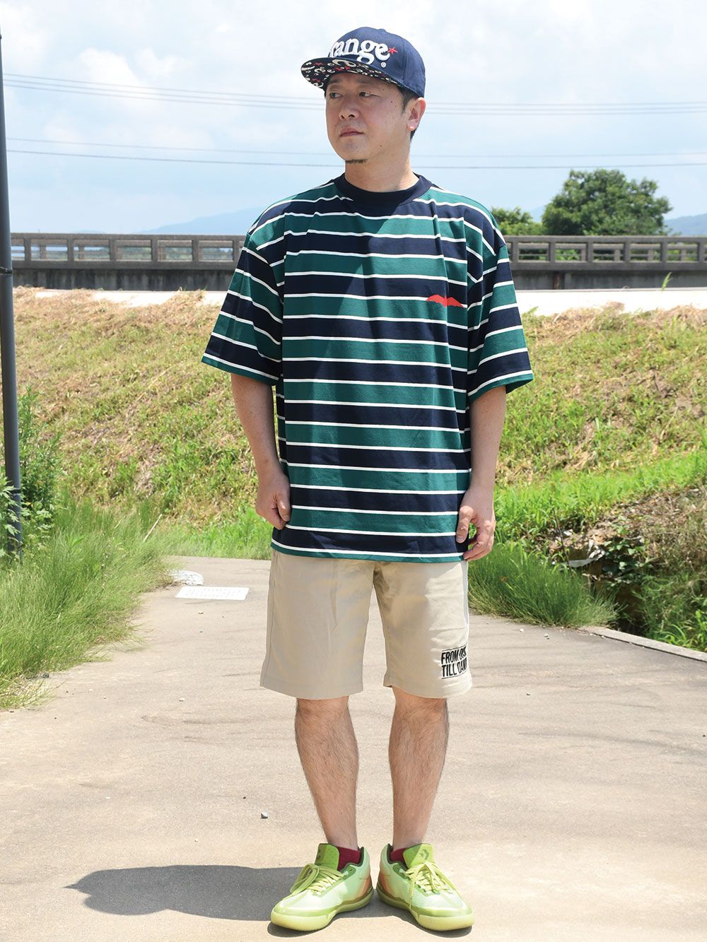 rg stripe combination mock neck T