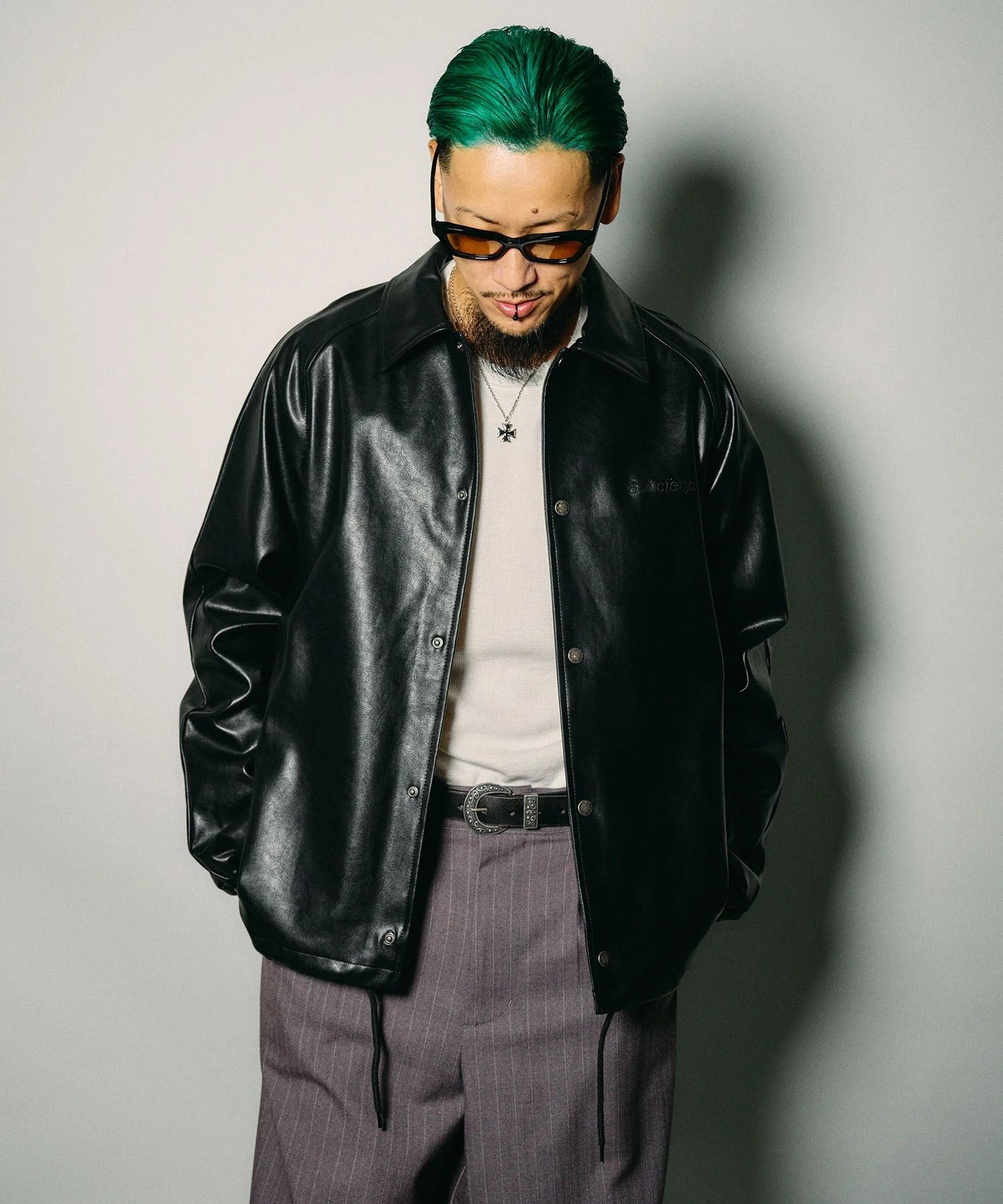 Faux leather coach jacket