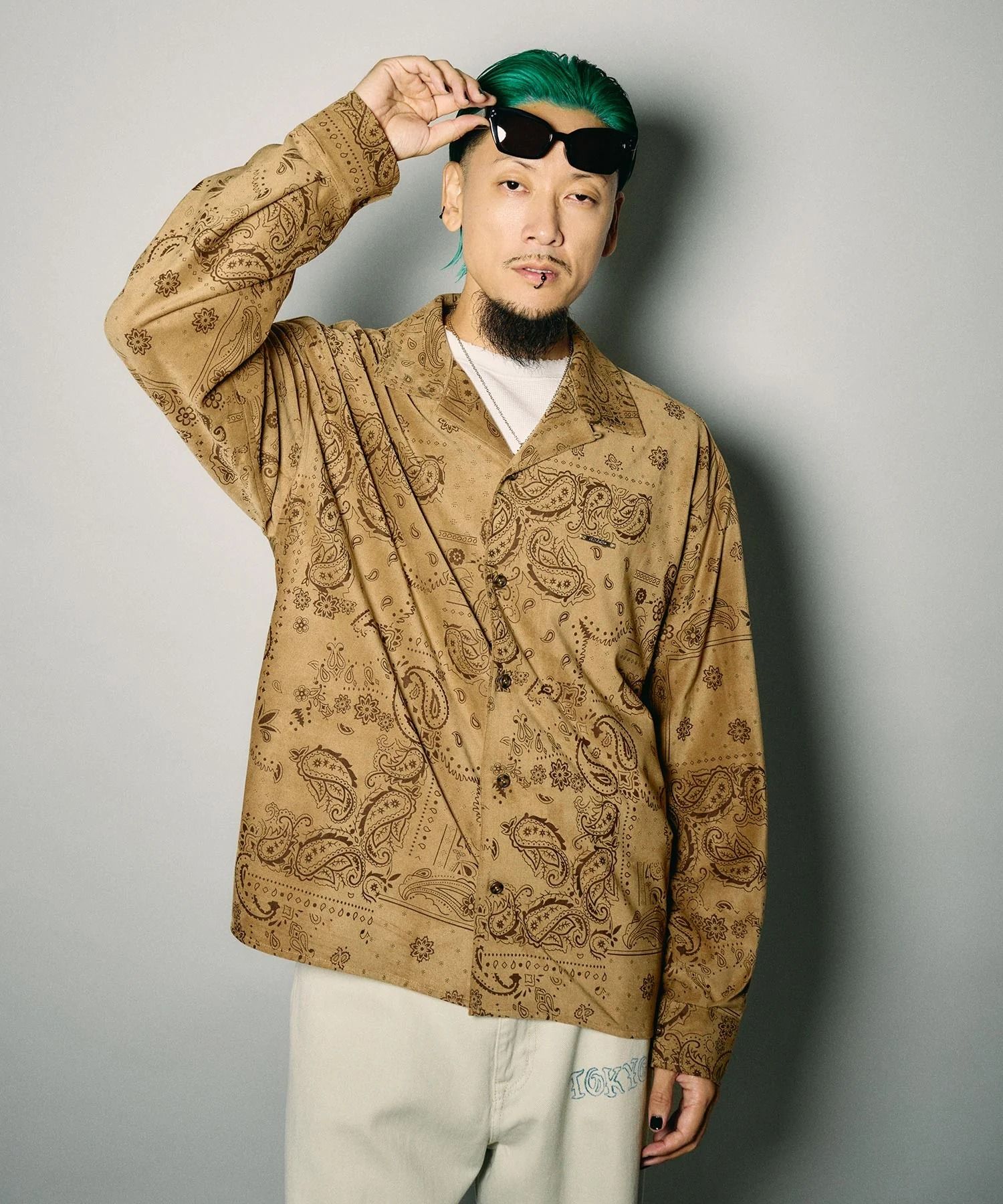 Faux suede bandanna shirt