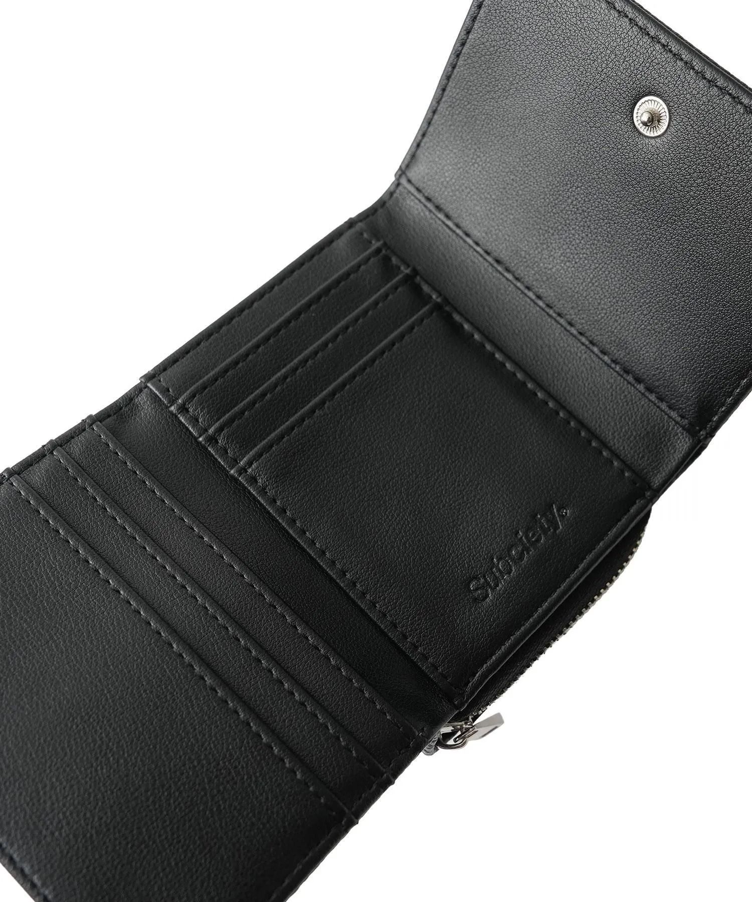 Logo plate leather wallet