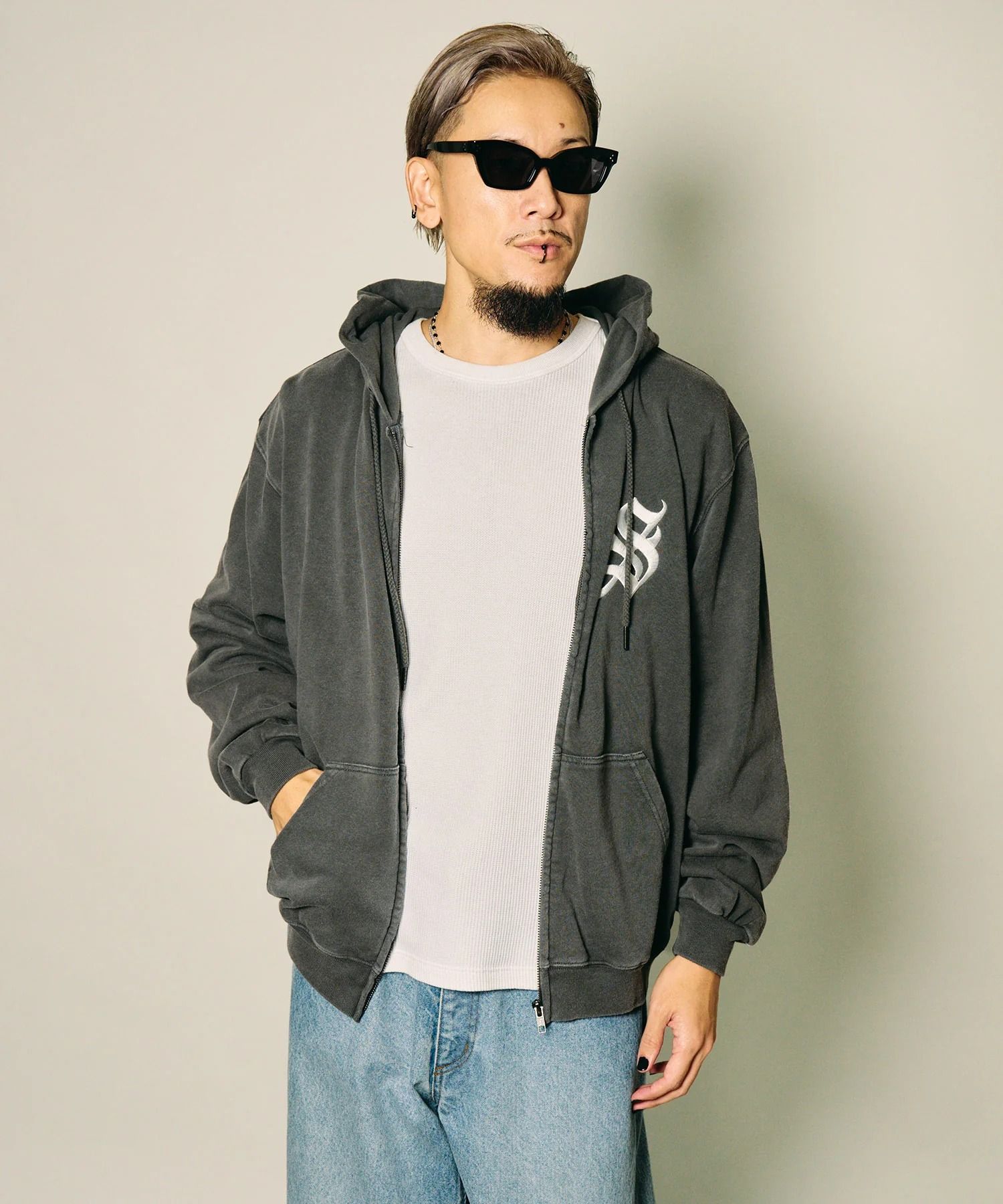 Fade wash zip hoodie