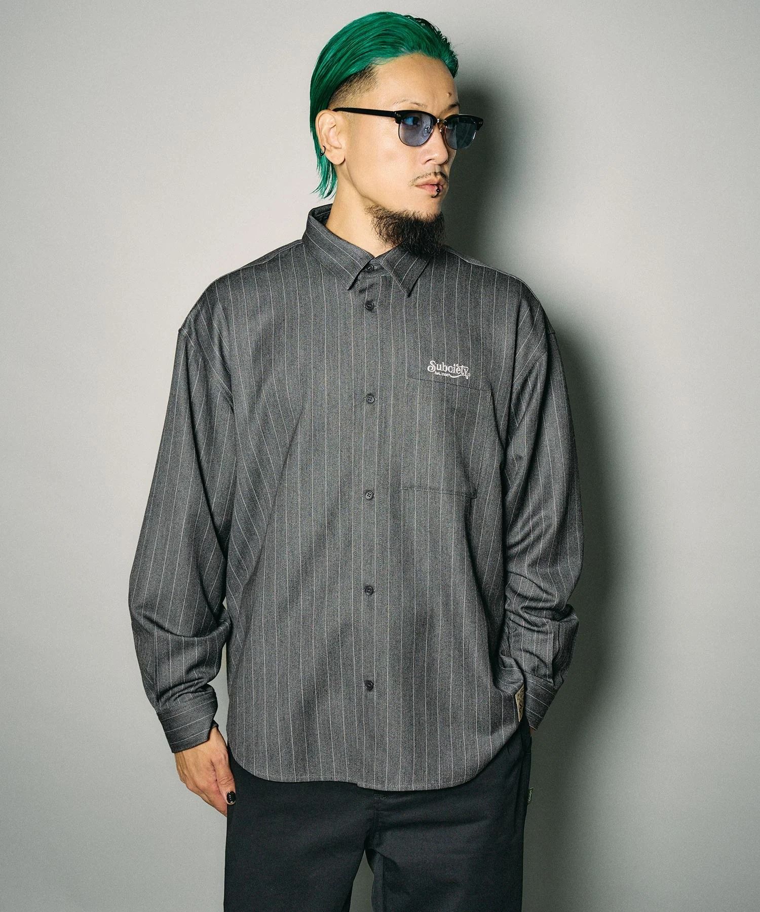 Pinstripe wool-like shirt