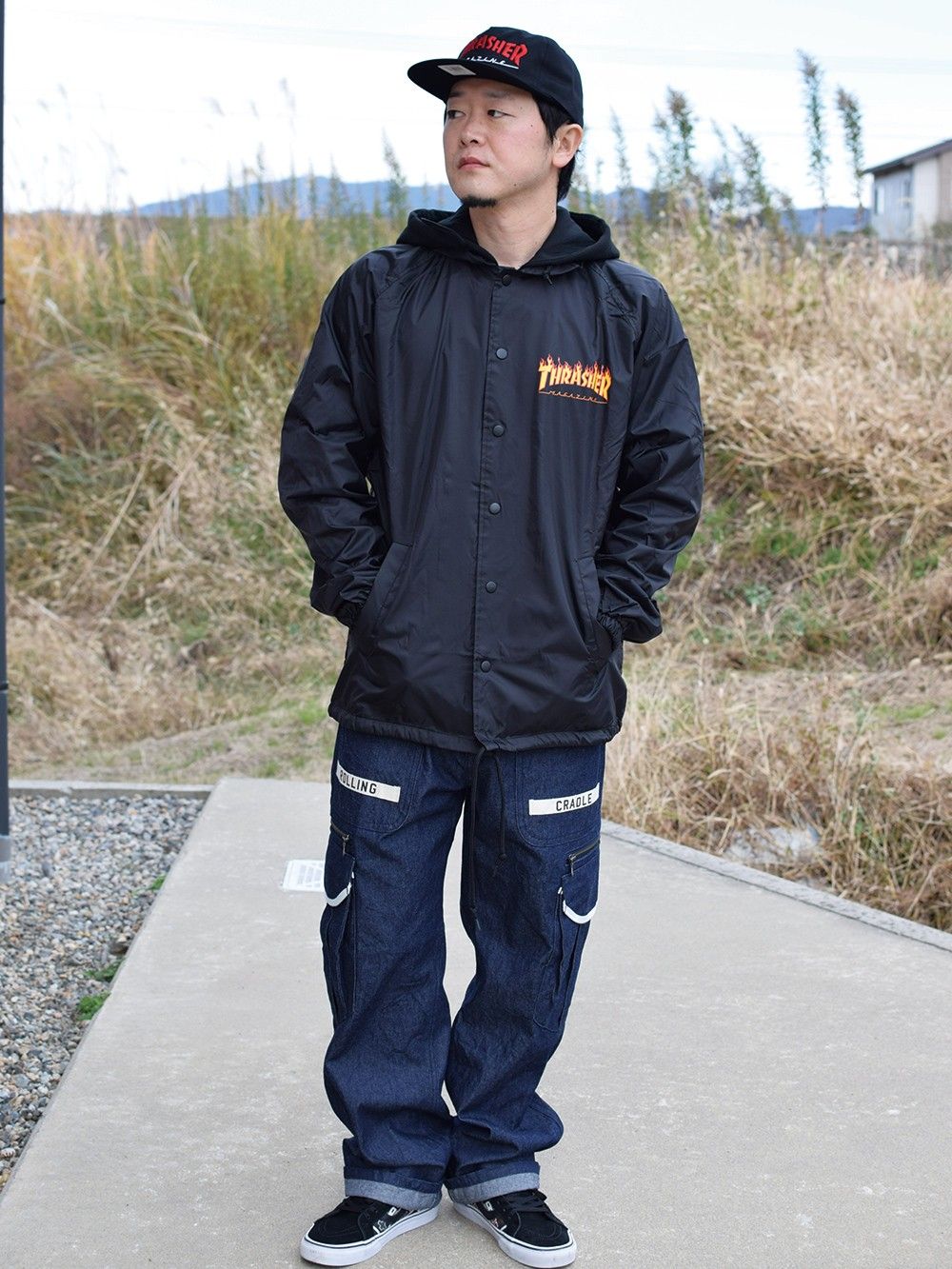 "FLAME LOGO COACH JACKET W/ FLEECE HOOD"
