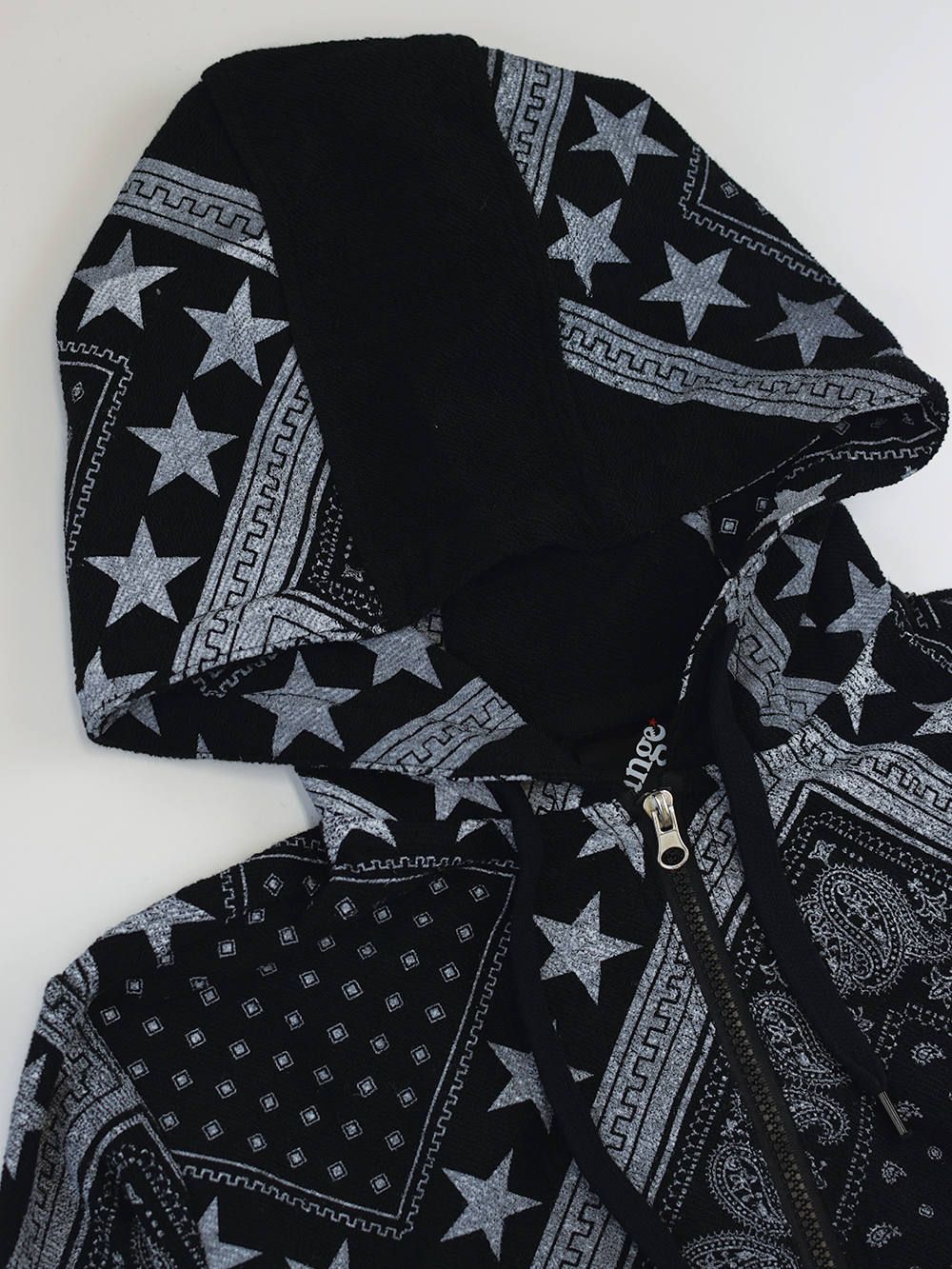 pile bandanna print zip parka