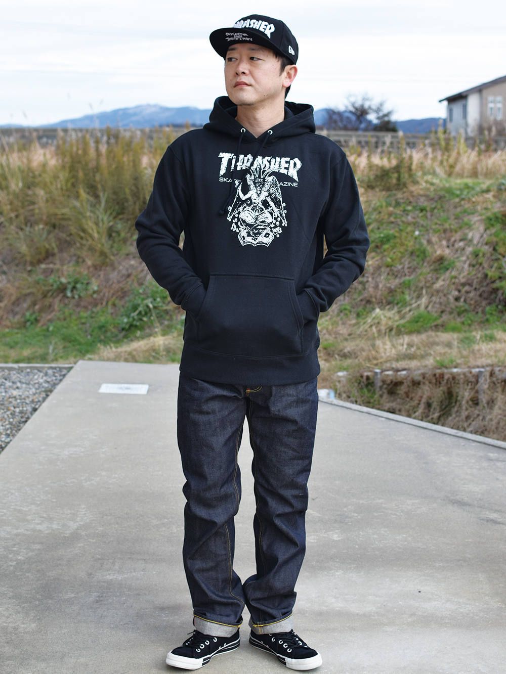 THRASHER ウェア 90s THRASHER Diamond Logo Sweat Hoodie 紺 L スラッシャー