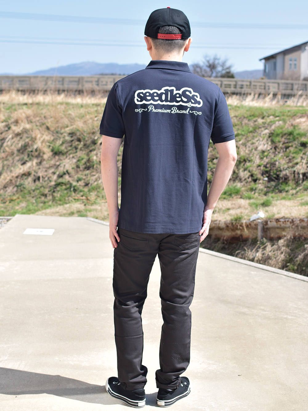 premium brand back print polo