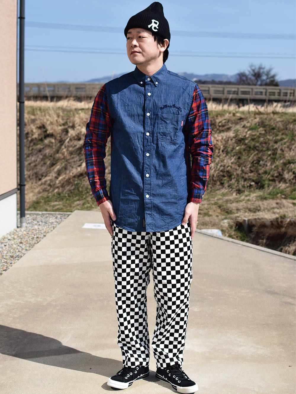 DENIM CHECK COMBI-SHIRT