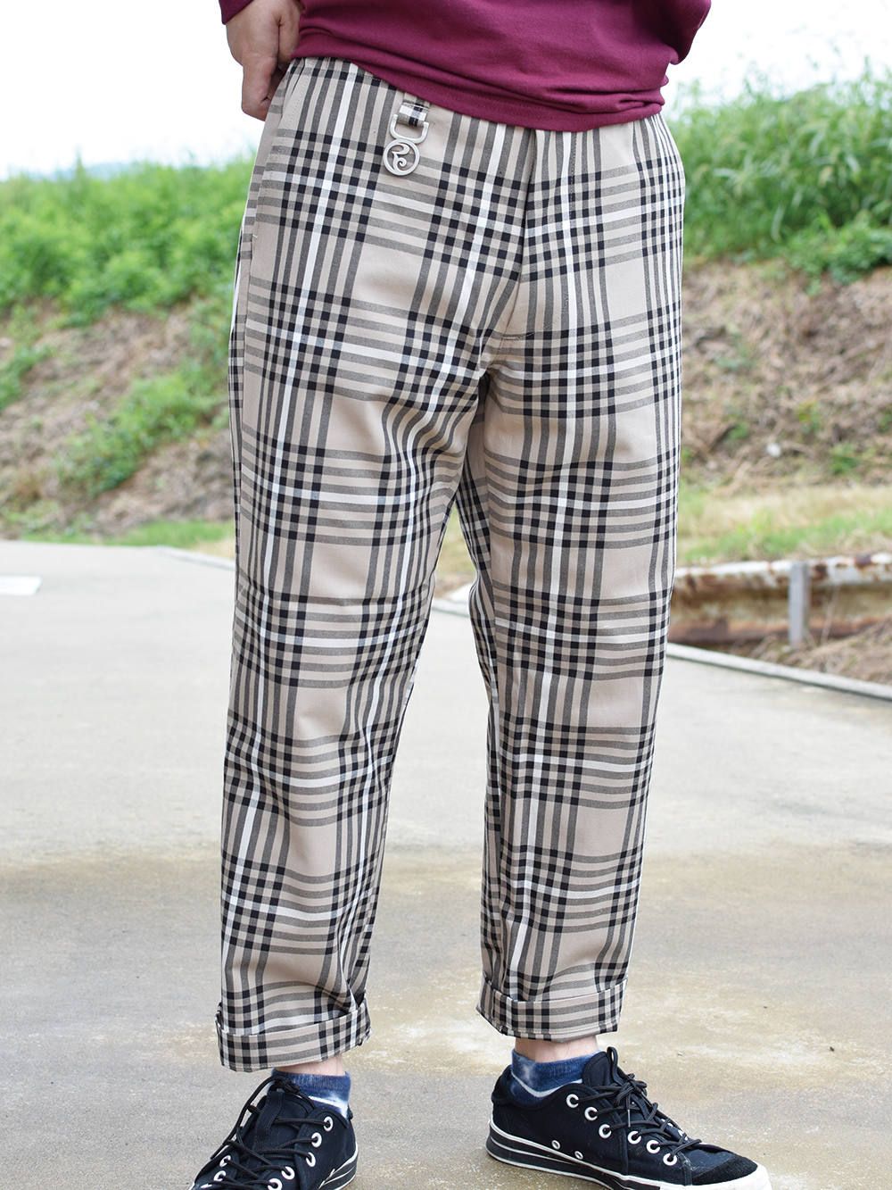 WIDE CHECK-PANTS