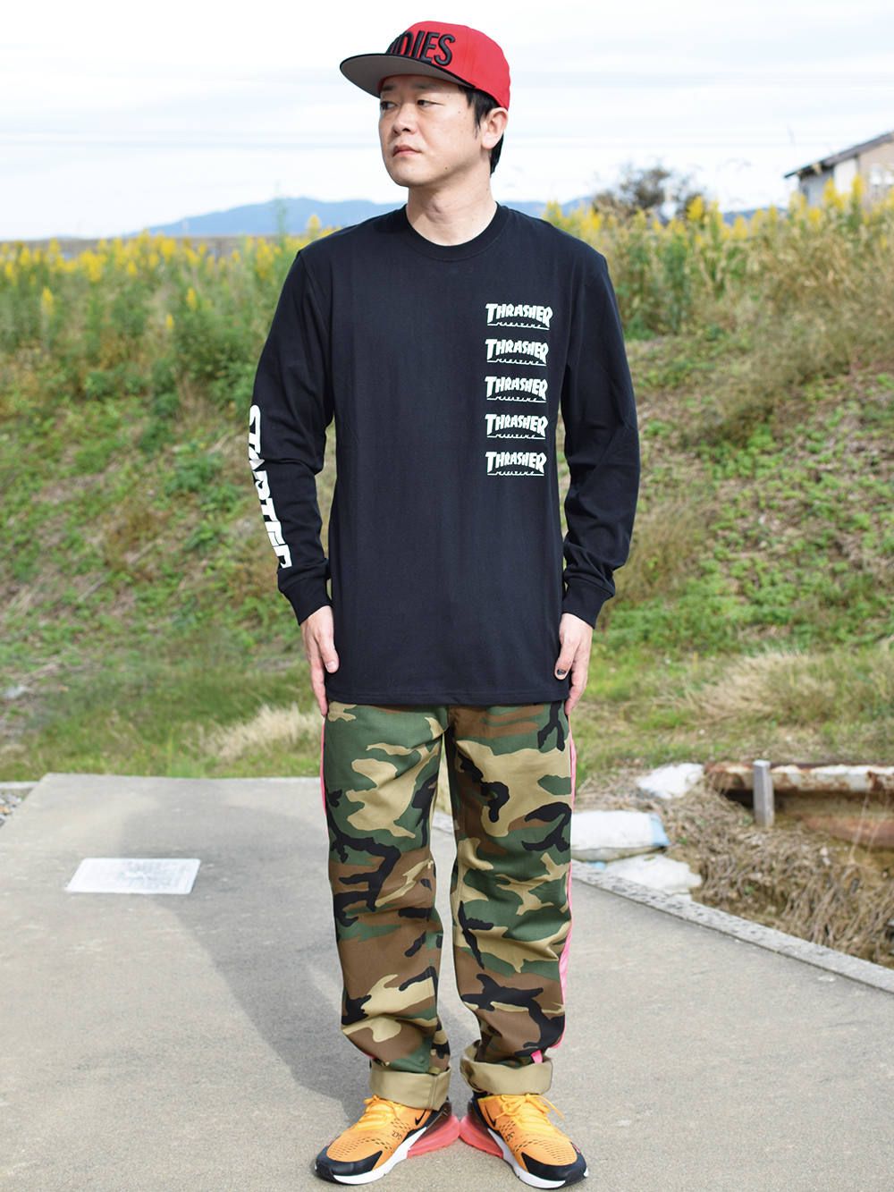 THRASHER×STARTER BLACK LABEL L/S T