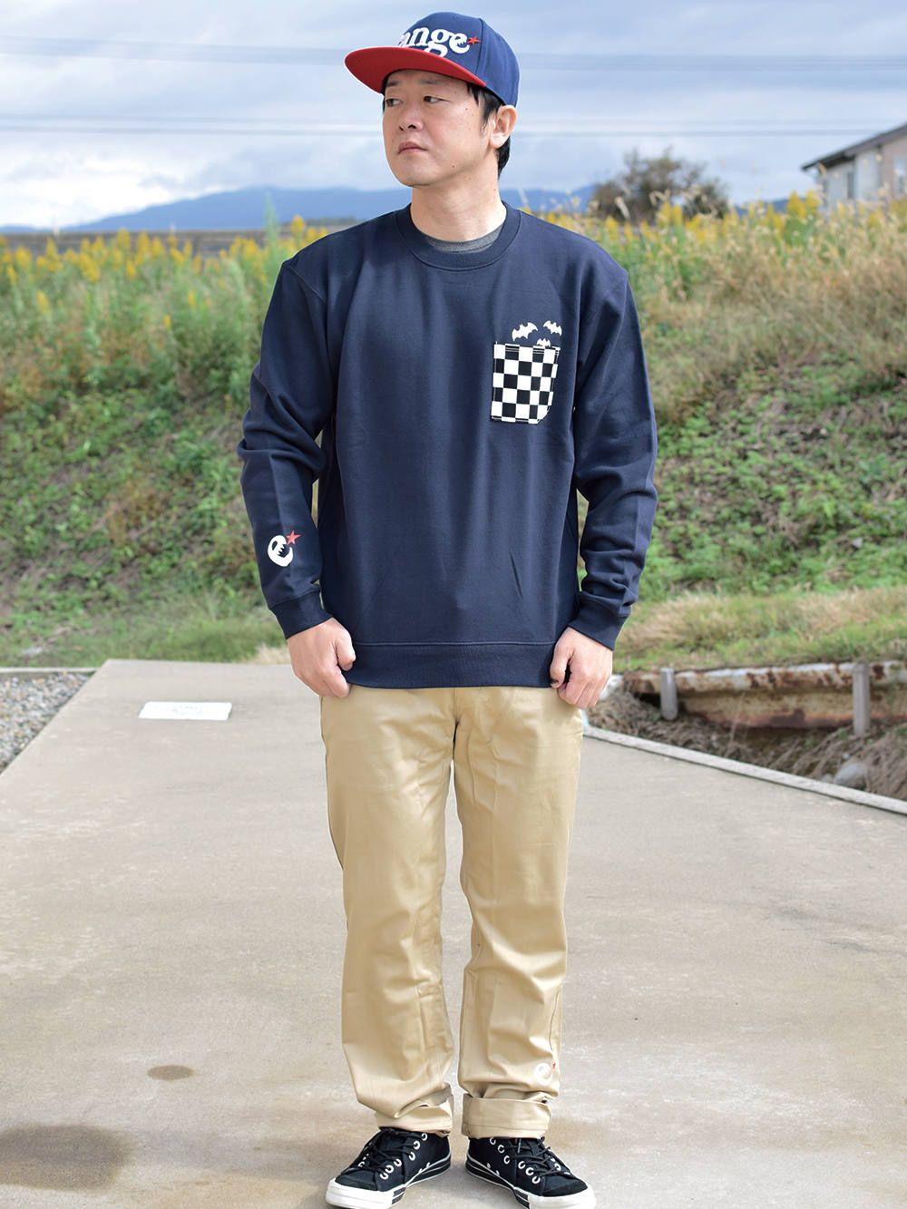 rg checker pocket crew sweat