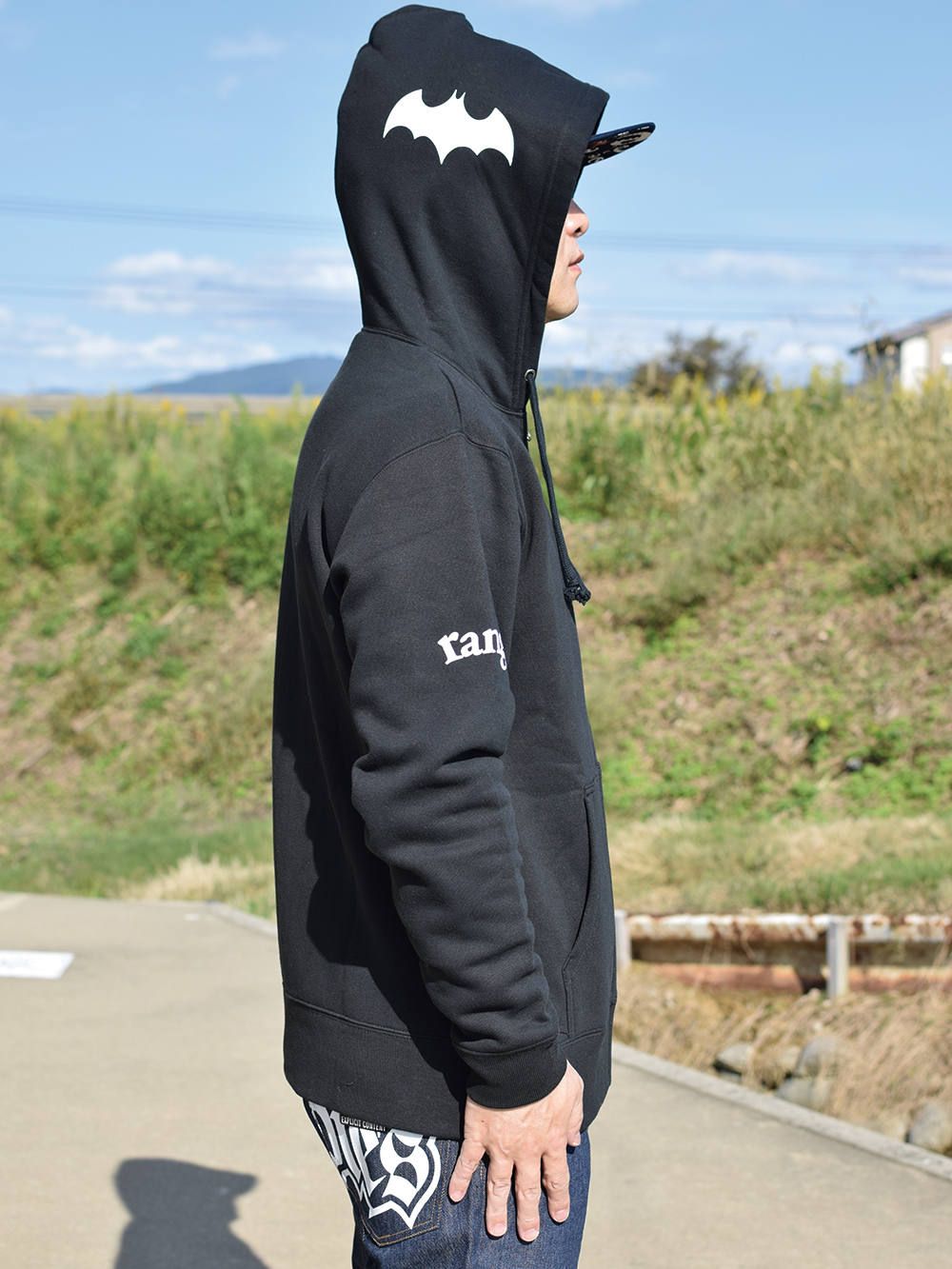 rg bat print zip hoody