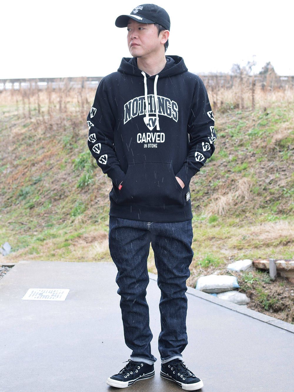 "Nothing's Carved In StonexRUDIE'S COLLEGE HOOD SWEAT"