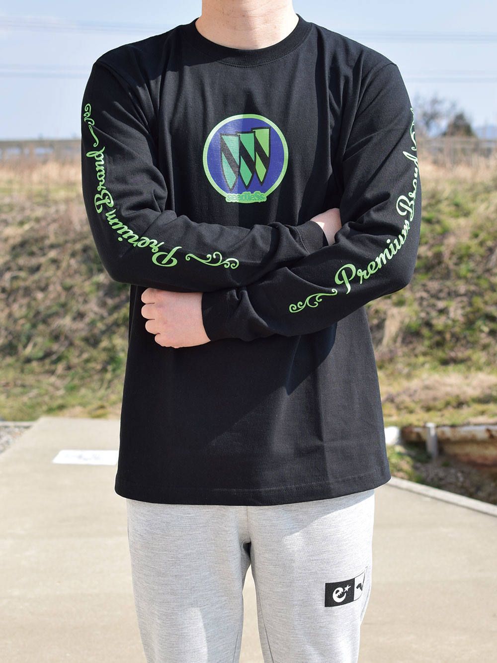 Green gradation crest L/S tee