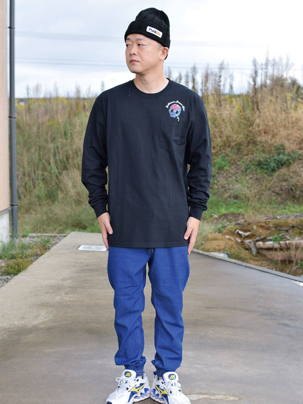 skull tropical pocket L/S tee