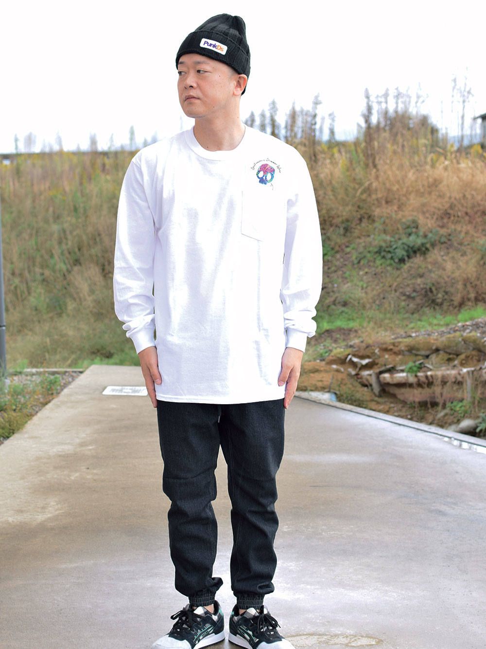 skull tropical pocket L/S tee