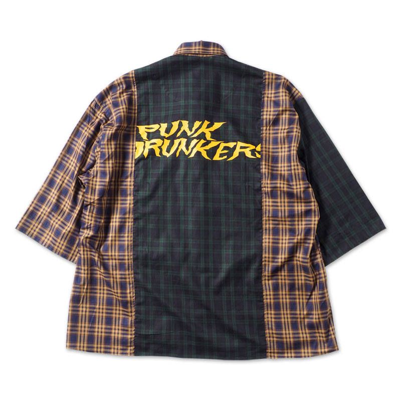 チェック×2 XL パンクドランカーズ 七分丈シャツ ギザロゴ チェックシャツ