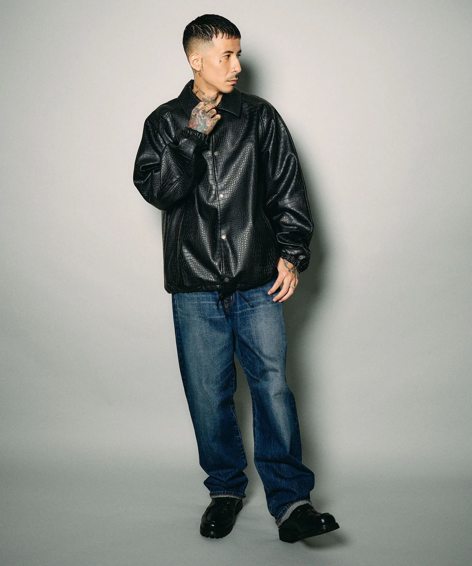 Faux leather coach jacket