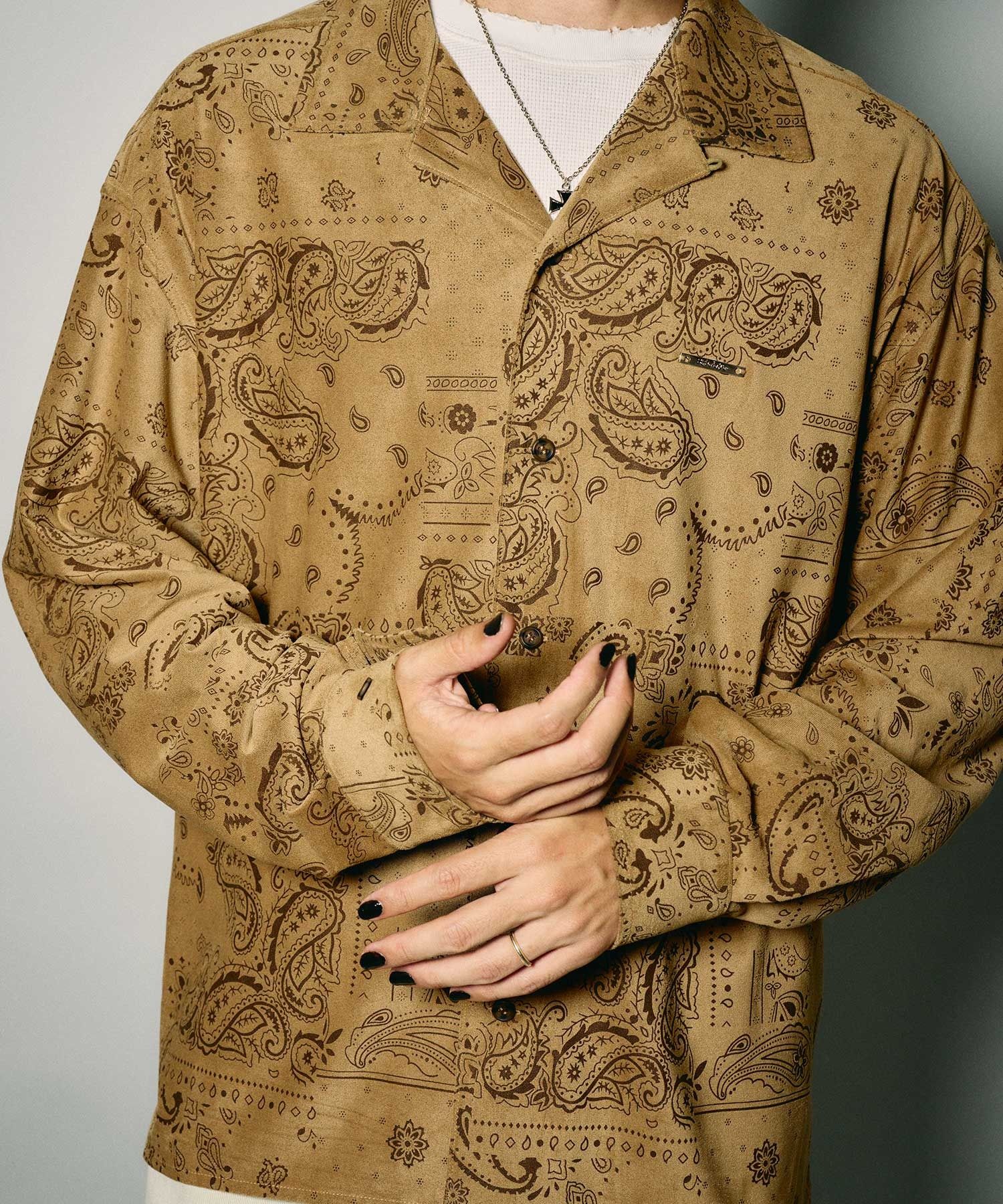 Faux suede bandanna shirt