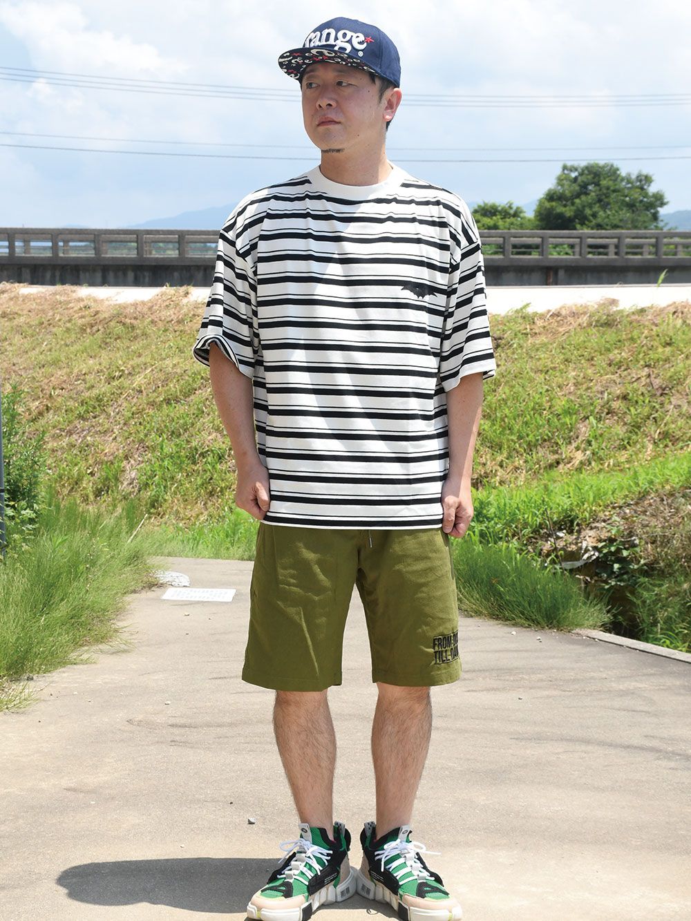 rg stripe combination mock neck T