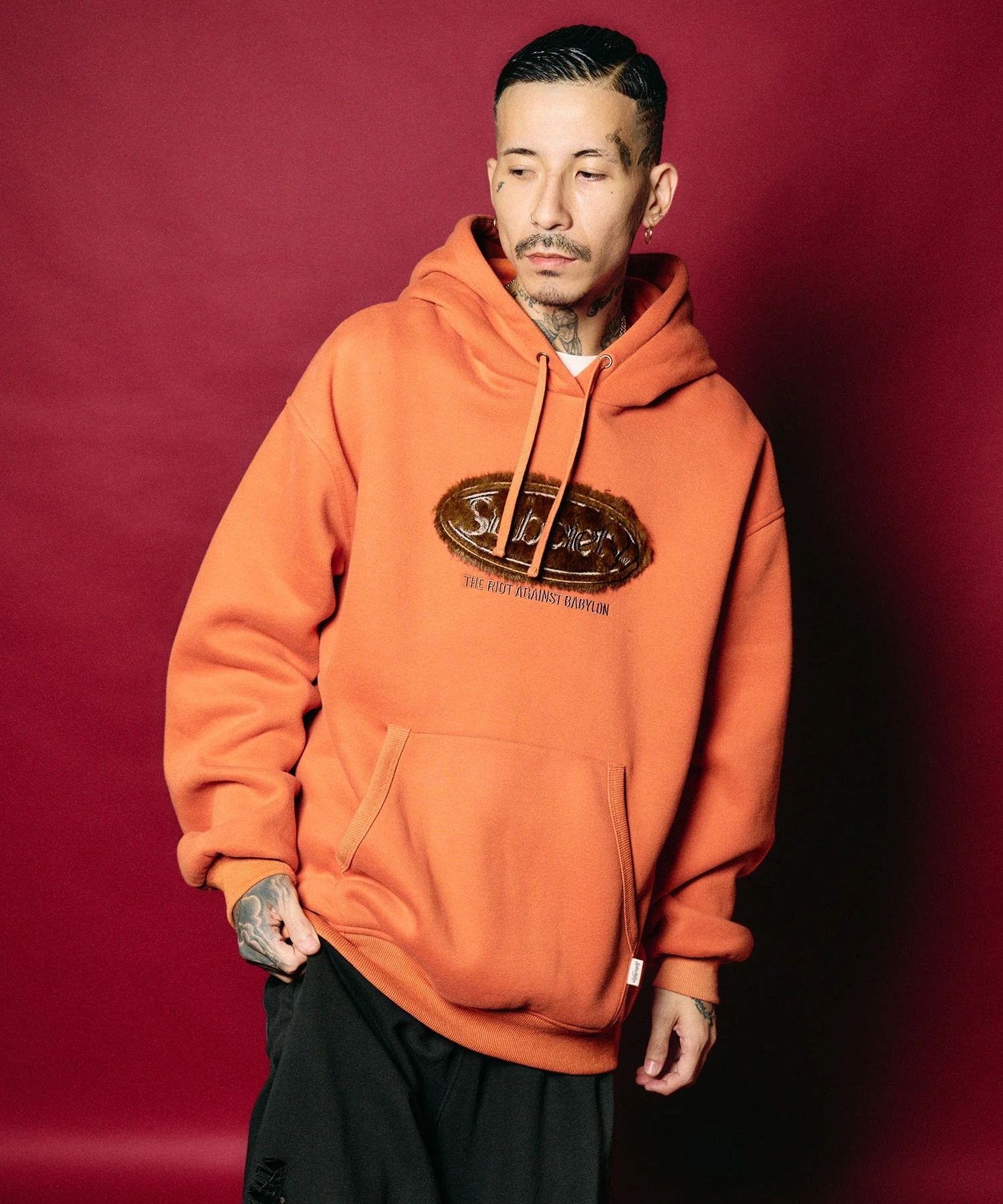 Fur patch hoodie