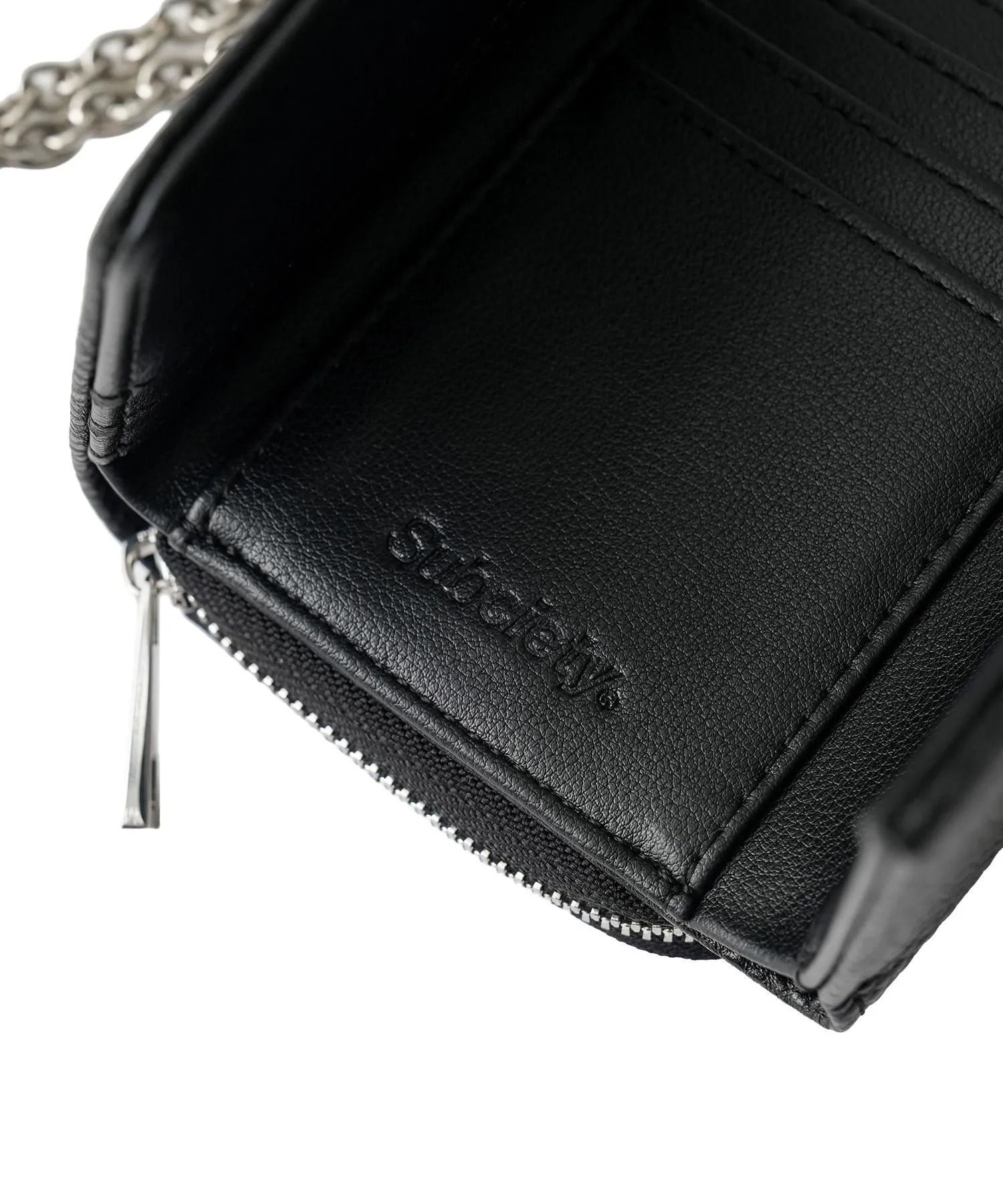 Logo plate leather wallet
